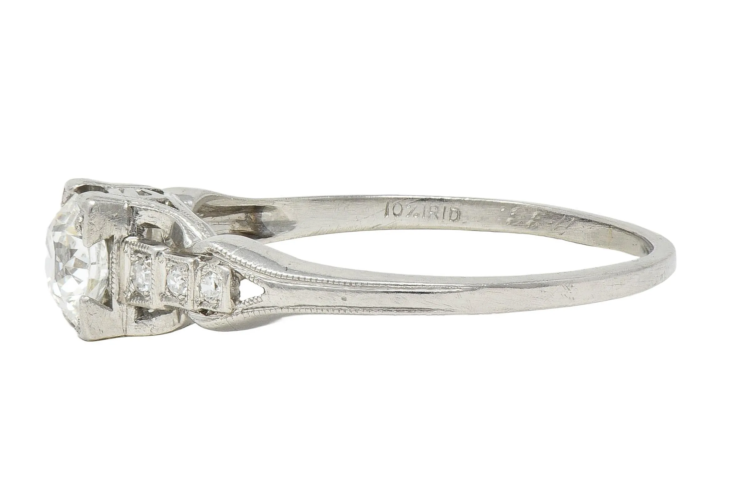 Art Deco 1933 0.68 CTW Old European Cut Diamond Platinum Vintage Stepped Engagement Ring