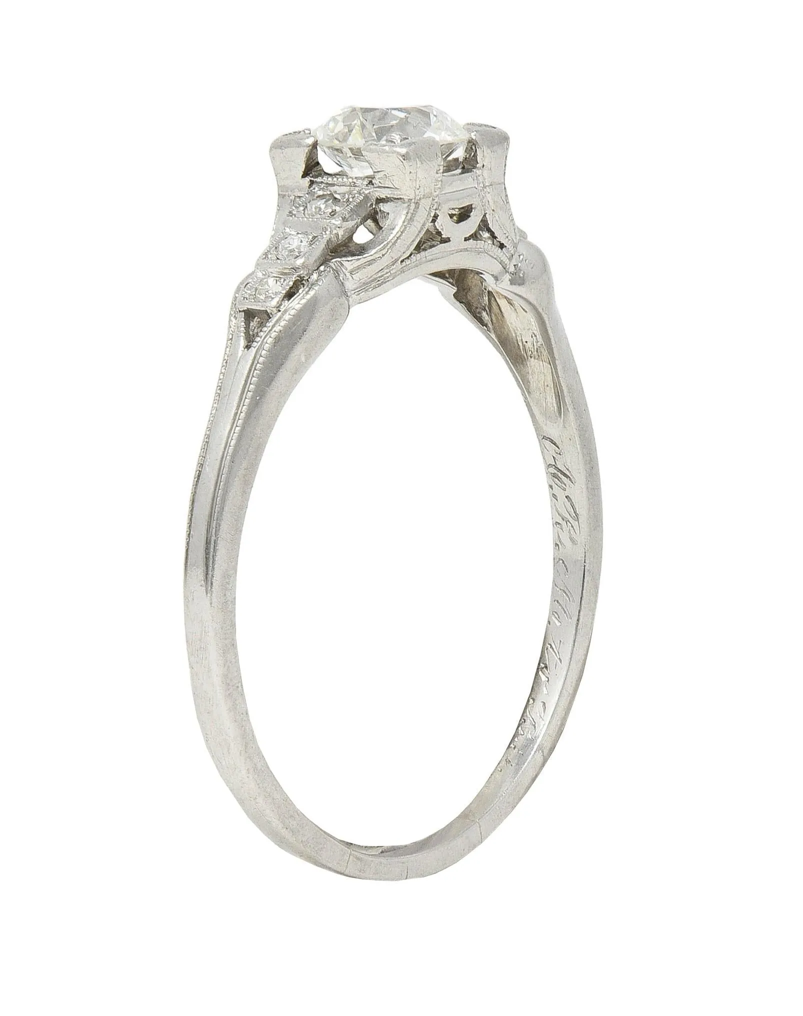 Art Deco 1933 0.68 CTW Old European Cut Diamond Platinum Vintage Stepped Engagement Ring