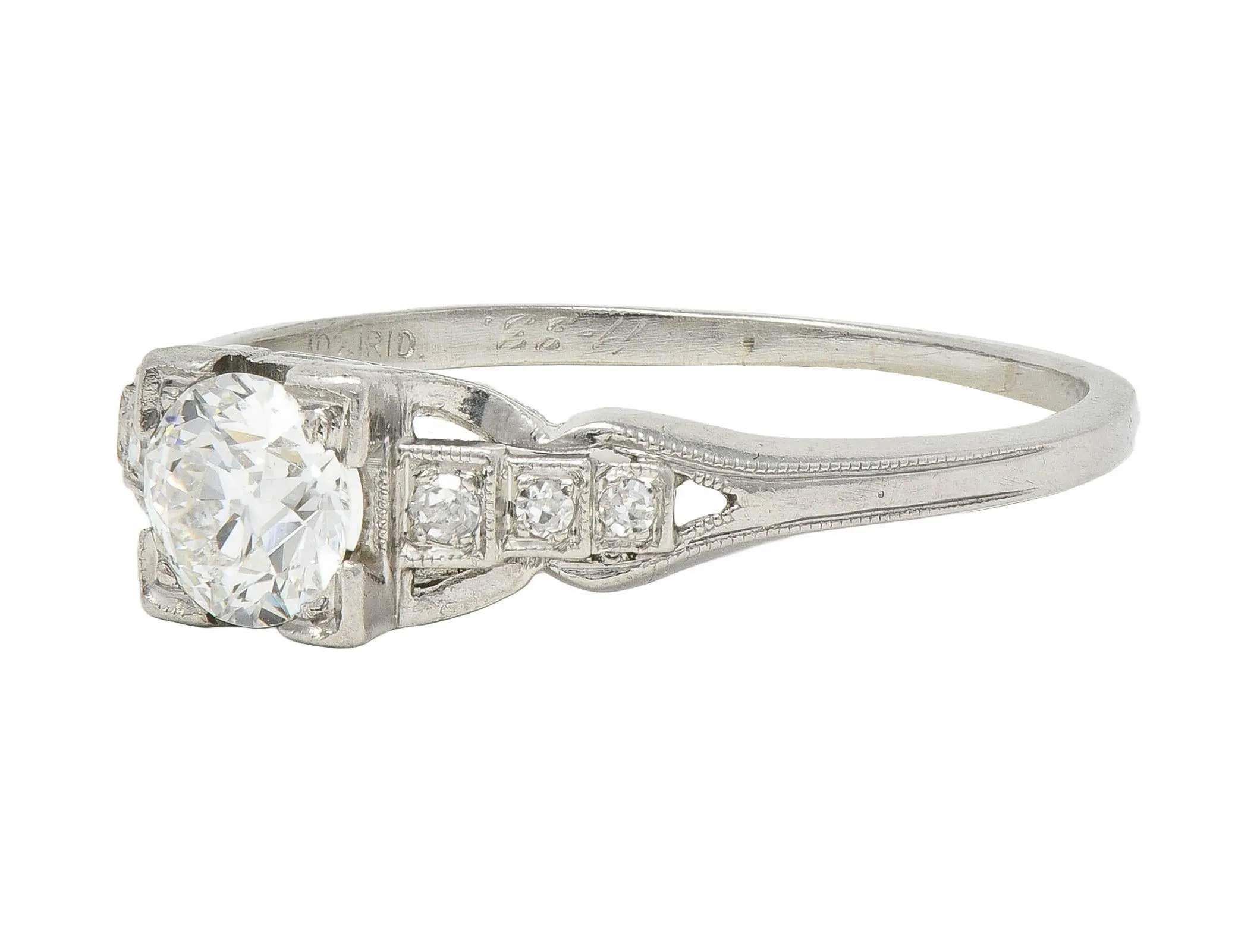 Art Deco 1933 0.68 CTW Old European Cut Diamond Platinum Vintage Stepped Engagement Ring