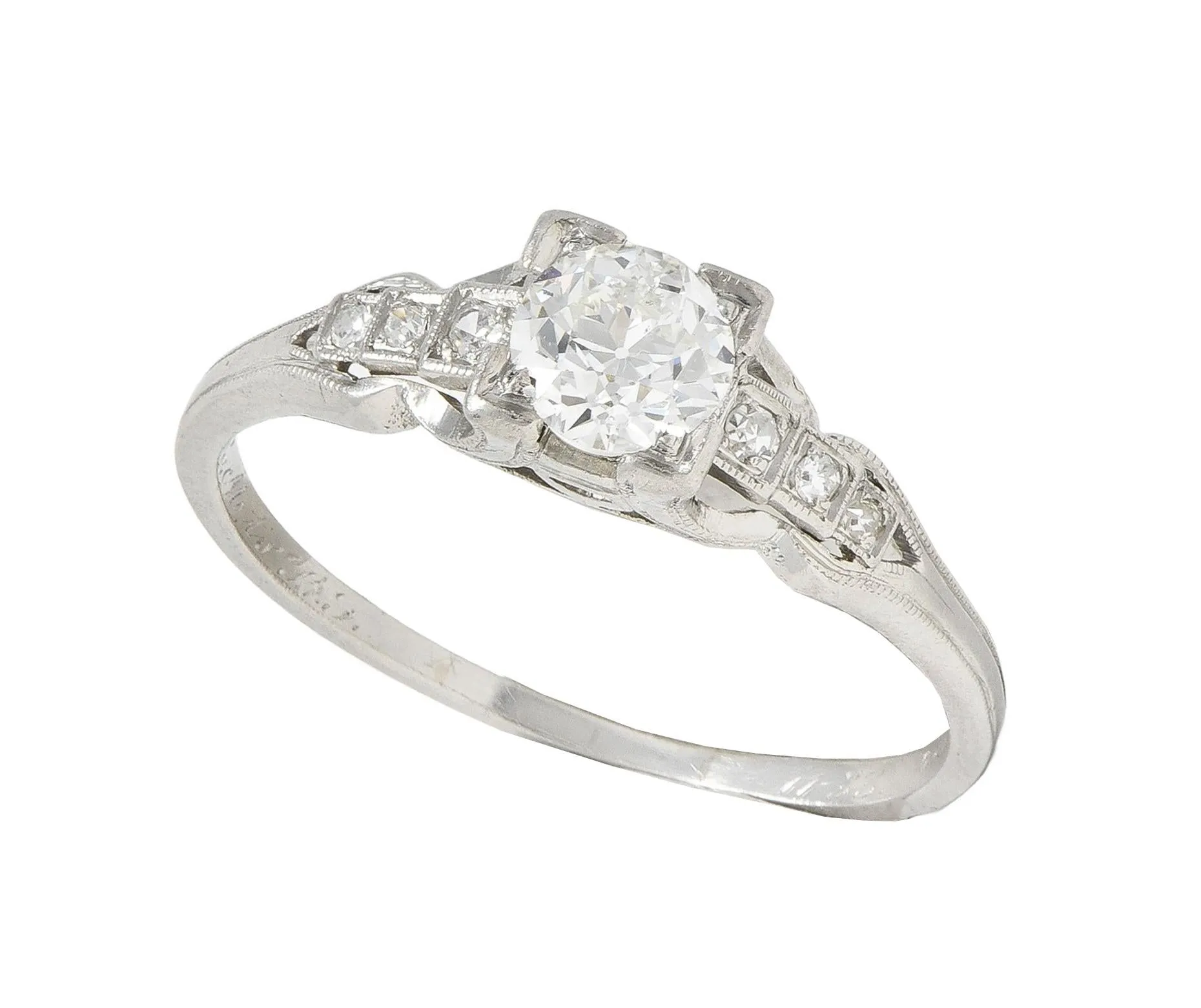 Art Deco 1933 0.68 CTW Old European Cut Diamond Platinum Vintage Stepped Engagement Ring