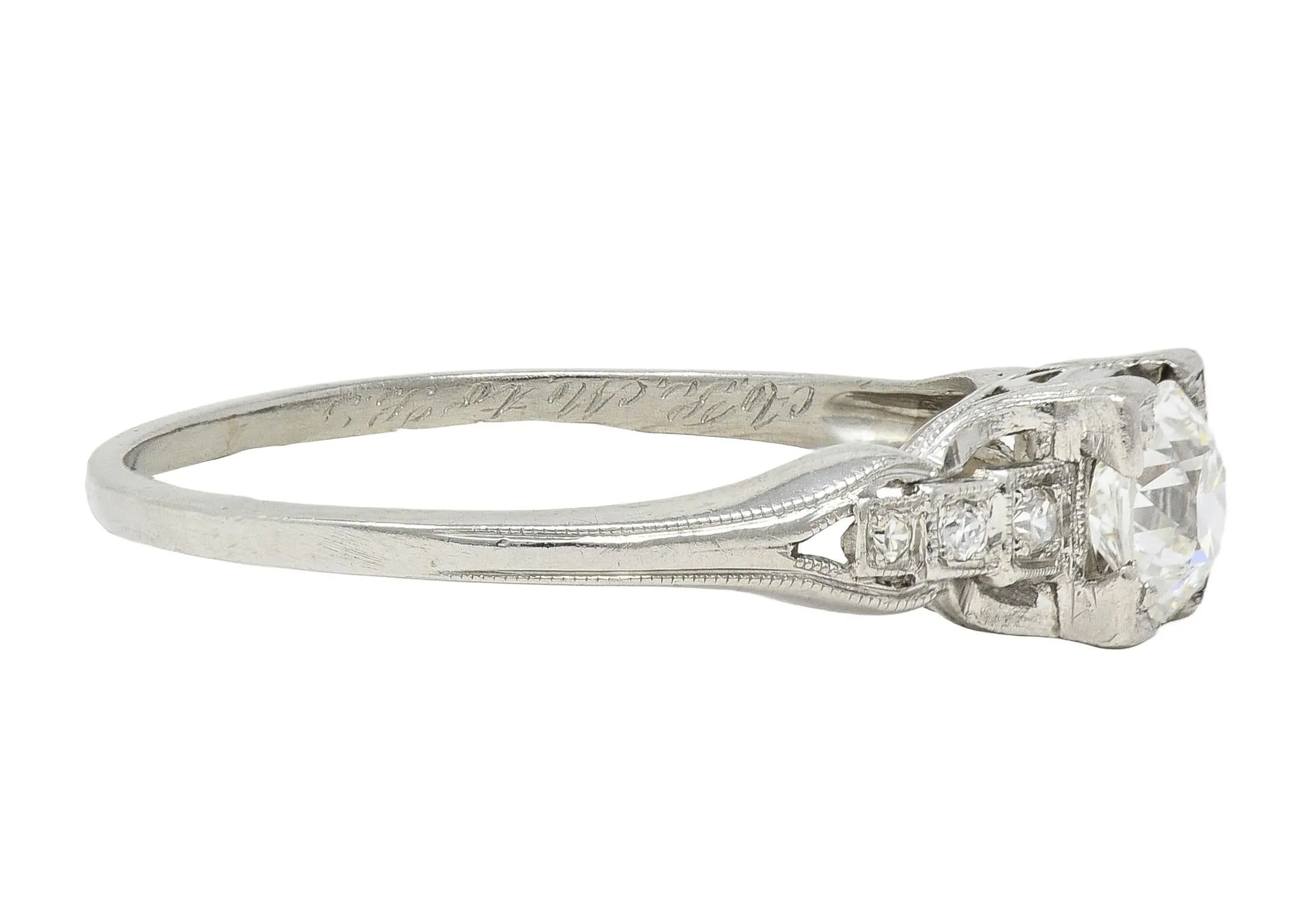 Art Deco 1933 0.68 CTW Old European Cut Diamond Platinum Vintage Stepped Engagement Ring