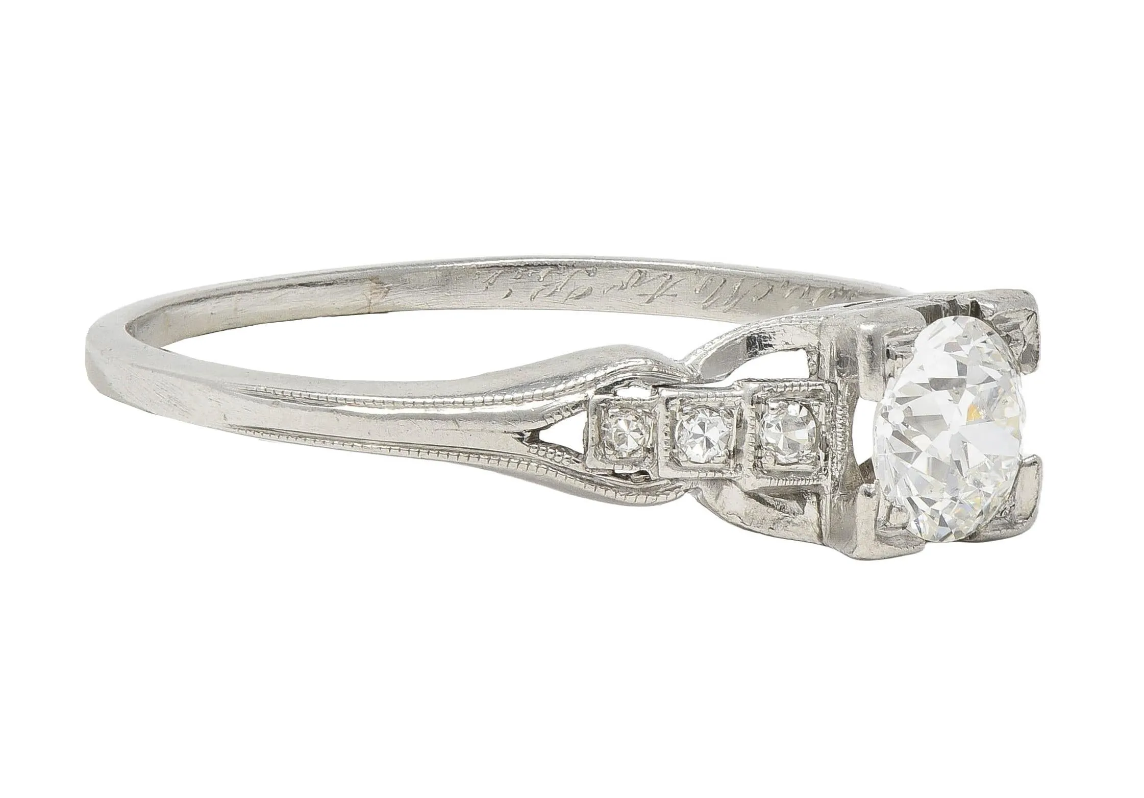 Art Deco 1933 0.68 CTW Old European Cut Diamond Platinum Vintage Stepped Engagement Ring