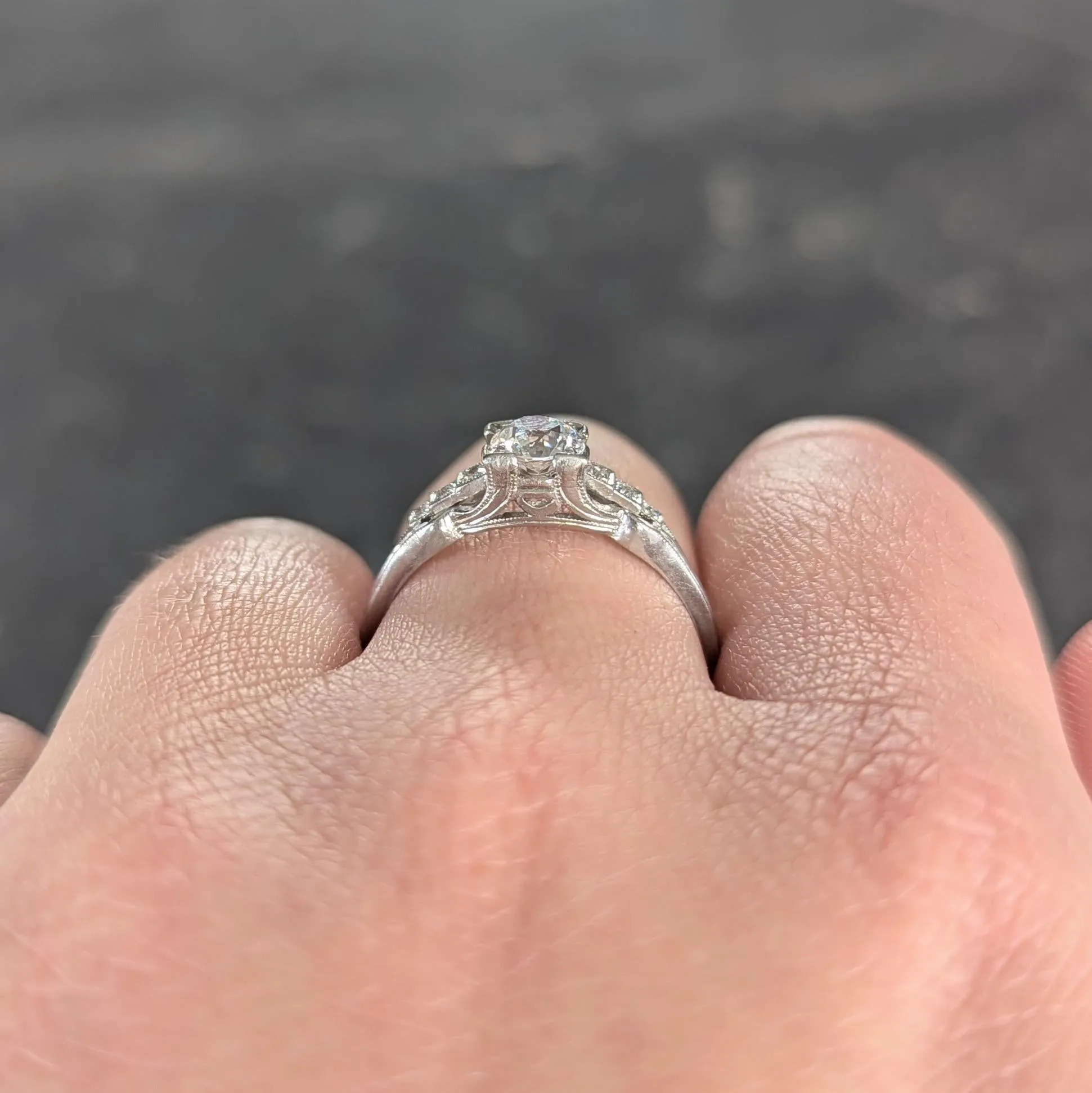 Art Deco 1933 0.68 CTW Old European Cut Diamond Platinum Vintage Stepped Engagement Ring