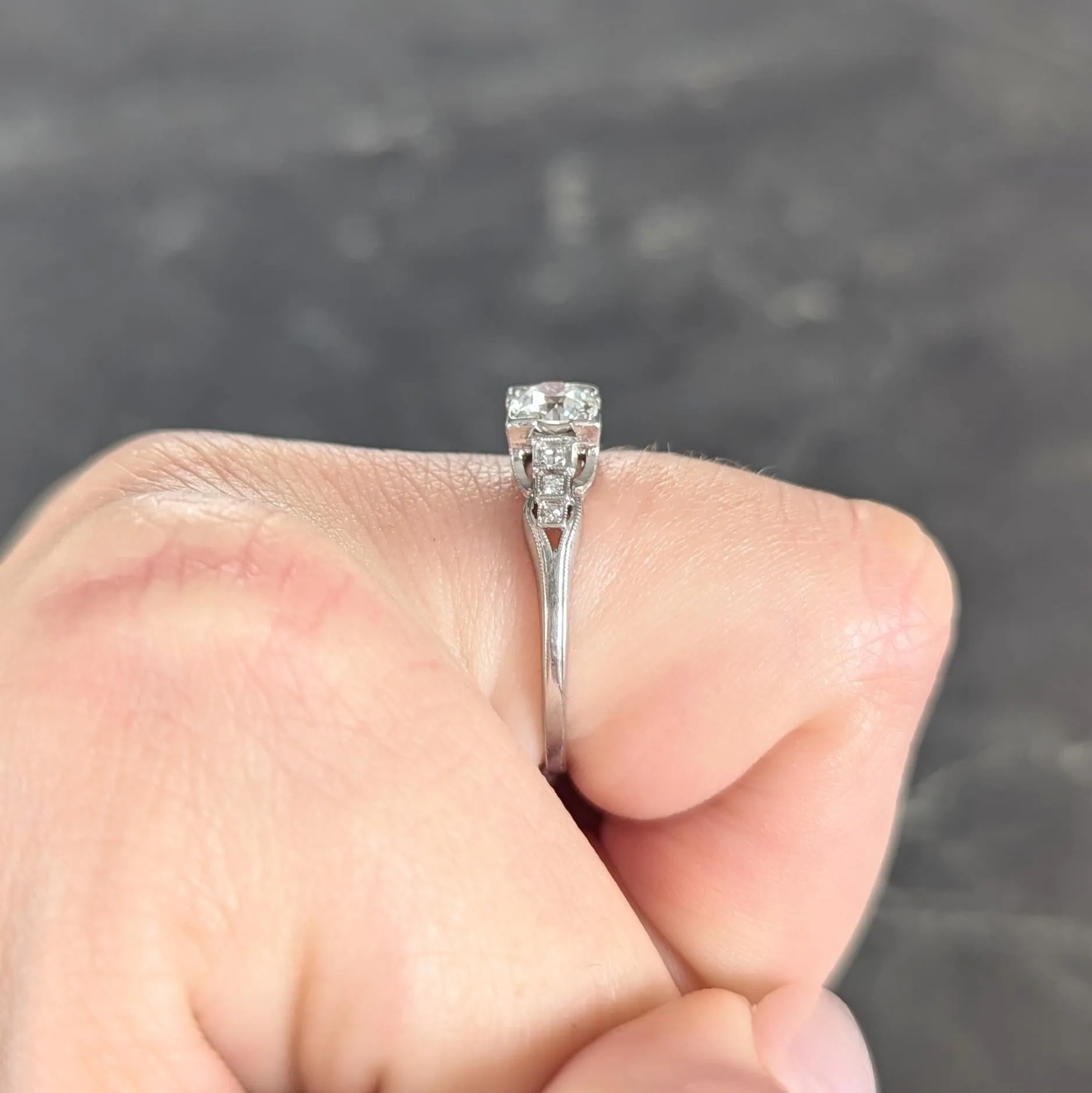 Art Deco 1933 0.68 CTW Old European Cut Diamond Platinum Vintage Stepped Engagement Ring