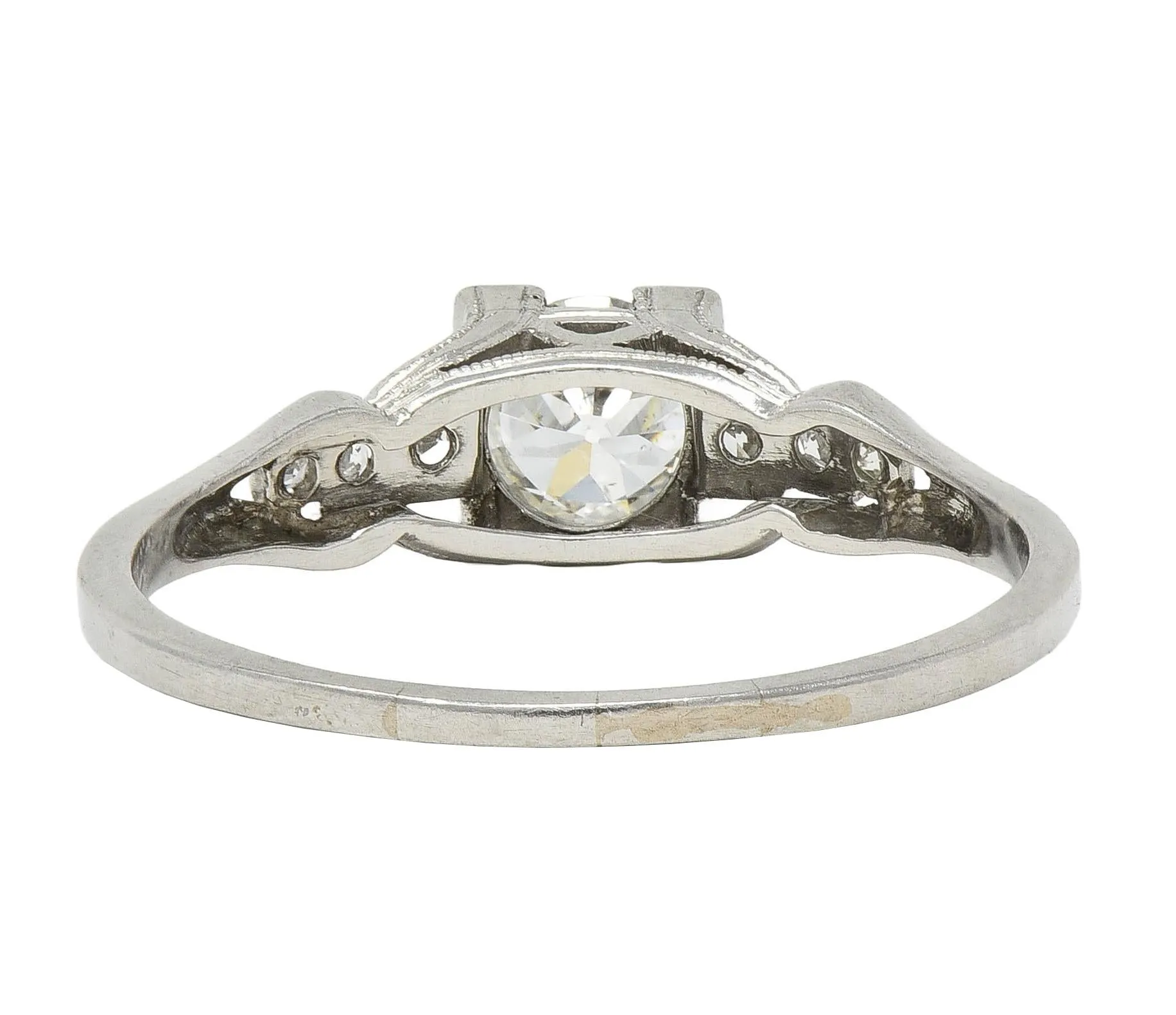 Art Deco 1933 0.68 CTW Old European Cut Diamond Platinum Vintage Stepped Engagement Ring