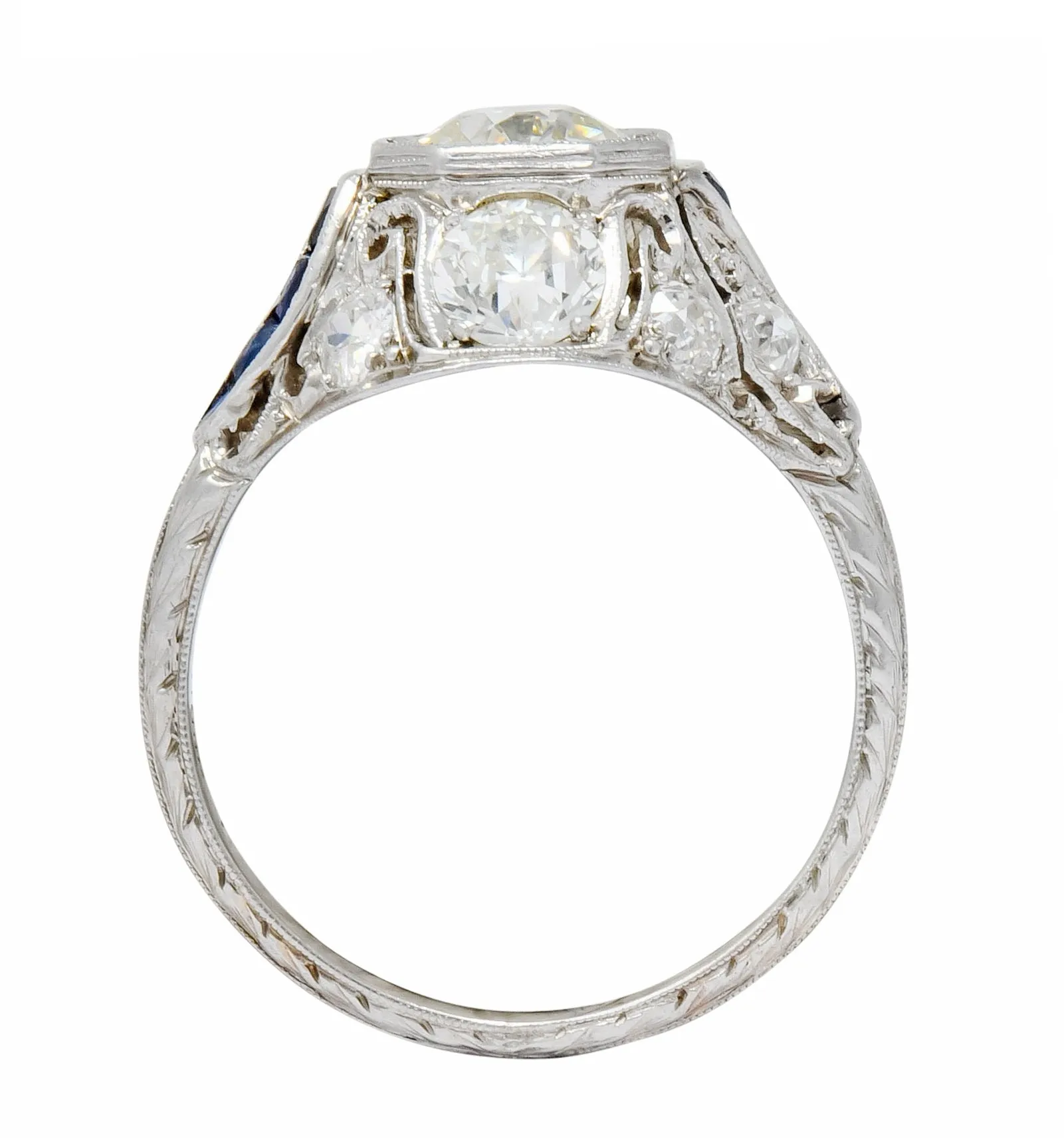 Art Deco 2.38 CTW Diamond Sapphire Platinum Dinner Engagement Ring