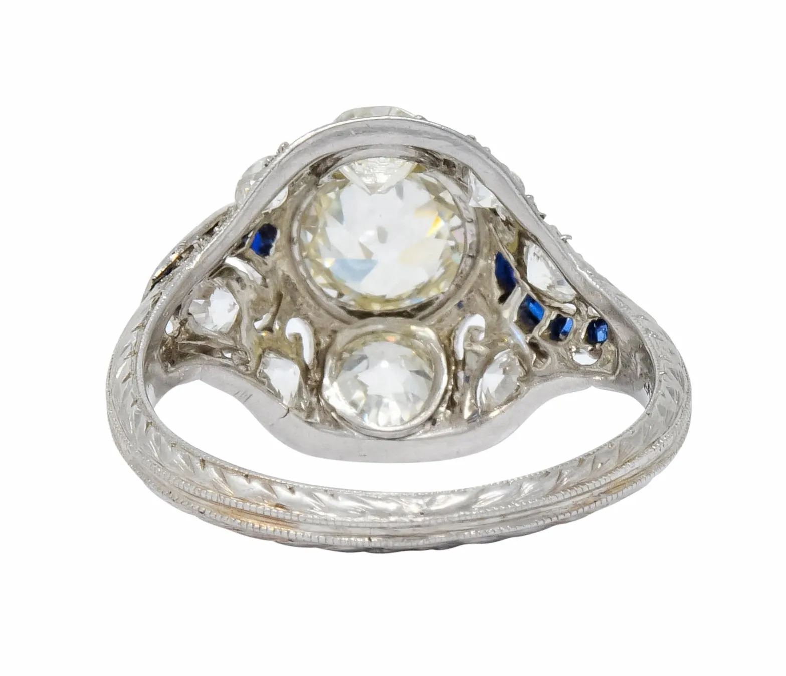 Art Deco 2.38 CTW Diamond Sapphire Platinum Dinner Engagement Ring