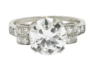 Art Deco 2.68 CTW Diamond Platinum Sunburst Engagement Ring GIA