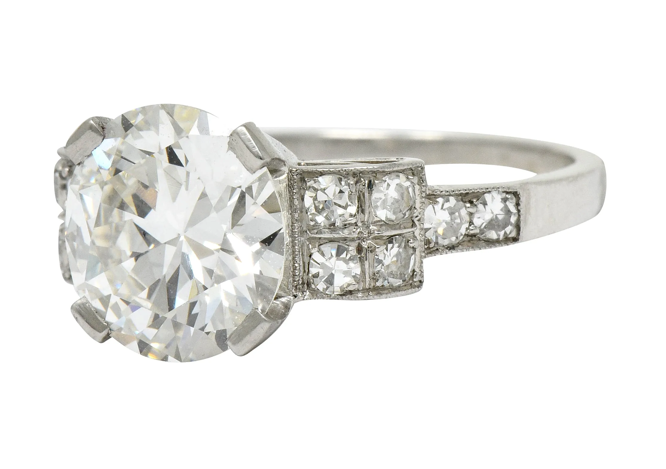 Art Deco 2.68 CTW Diamond Platinum Sunburst Engagement Ring GIA