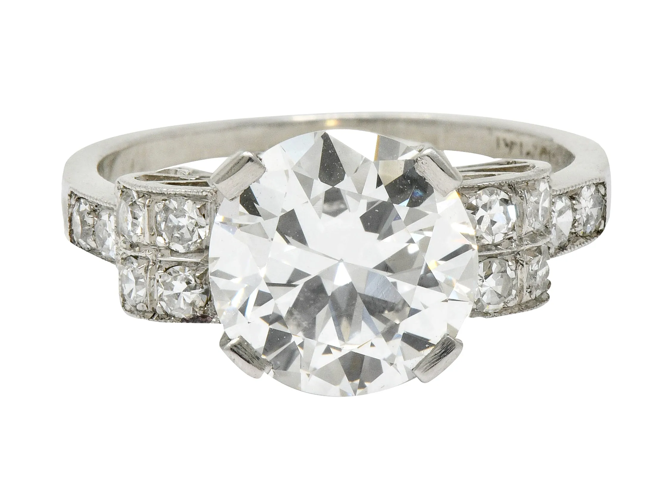 Art Deco 2.68 CTW Diamond Platinum Sunburst Engagement Ring GIA