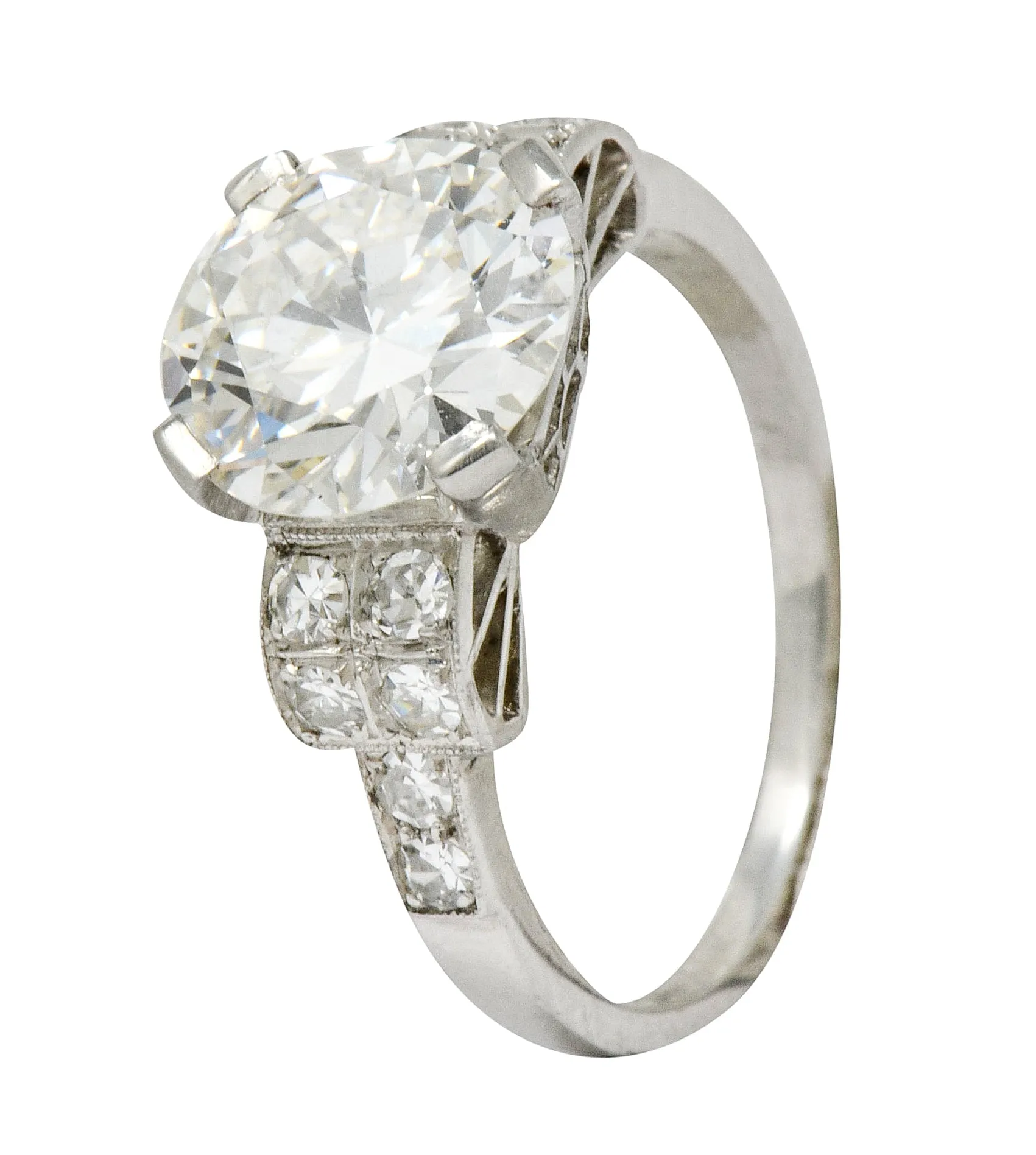 Art Deco 2.68 CTW Diamond Platinum Sunburst Engagement Ring GIA