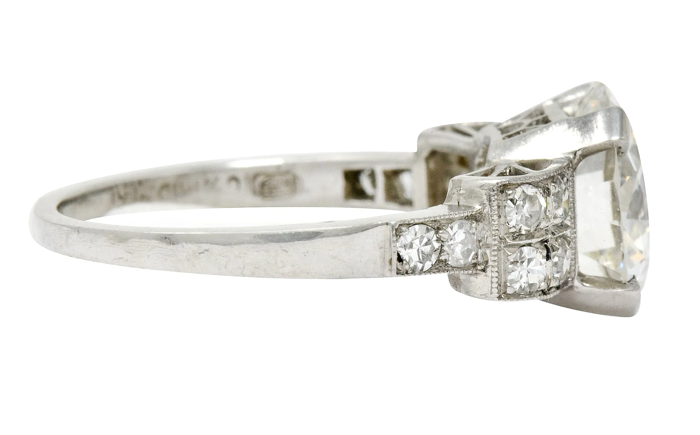 Art Deco 2.68 CTW Diamond Platinum Sunburst Engagement Ring GIA