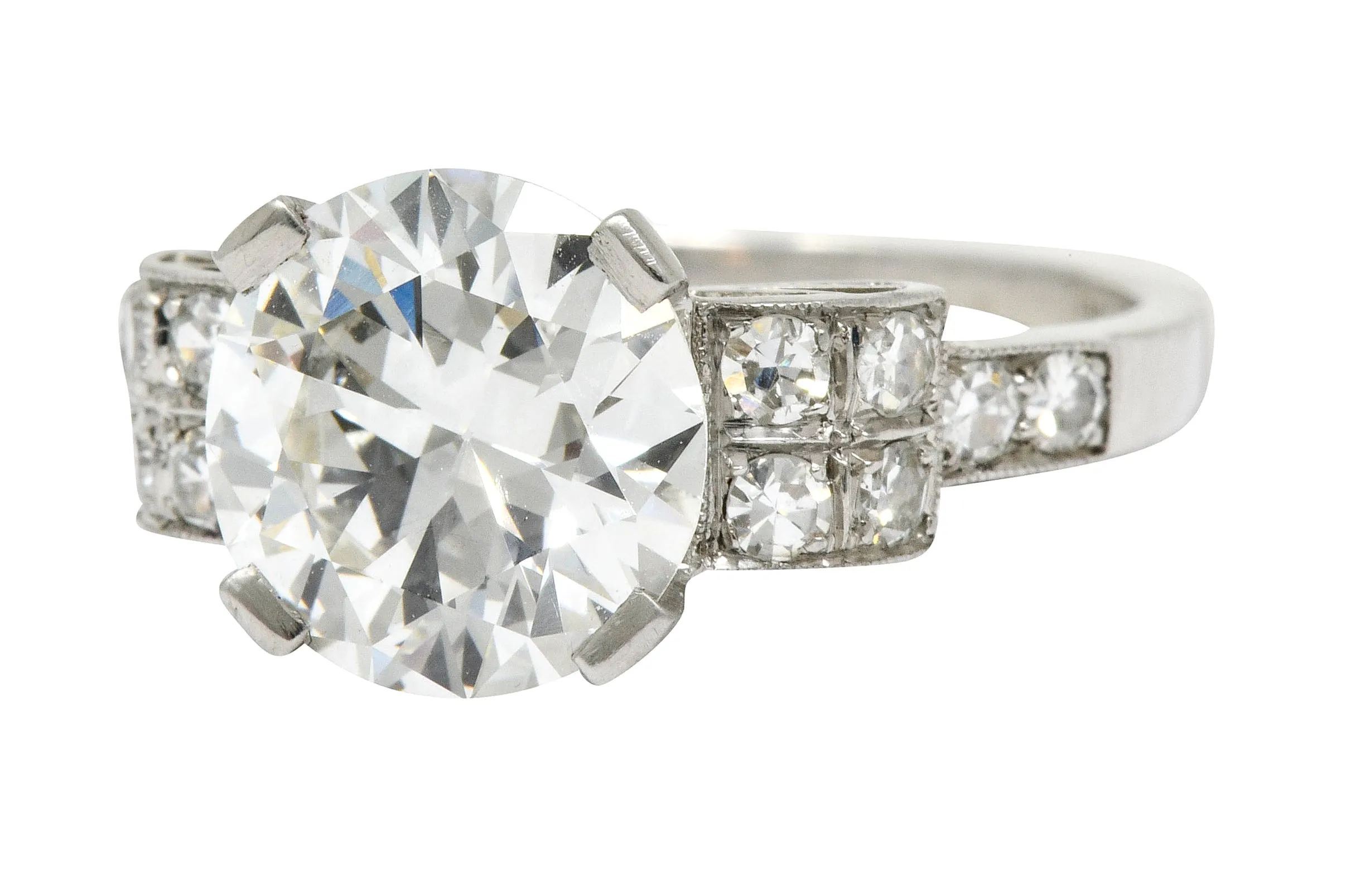 Art Deco 2.68 CTW Diamond Platinum Sunburst Engagement Ring GIA