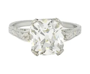 Art Deco 2.69 CTW Old Mine Cut 18 Karat White Gold Volute Antique Engagement Ring GIA