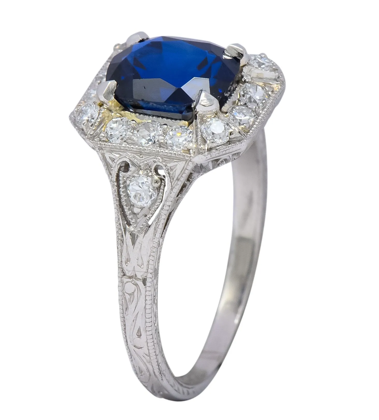 Art Deco 2.86 CTW No Heat Sapphire Diamond Platinum Ring AGL
