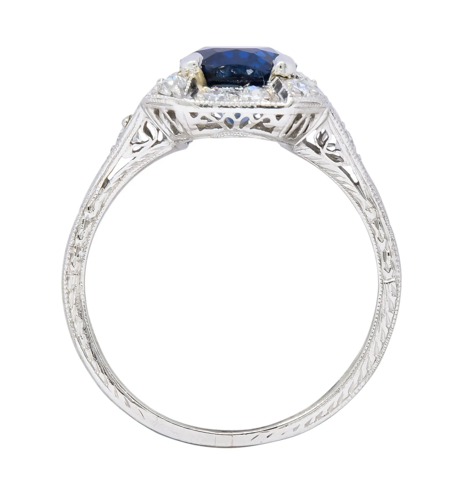 Art Deco 2.86 CTW No Heat Sapphire Diamond Platinum Ring AGL