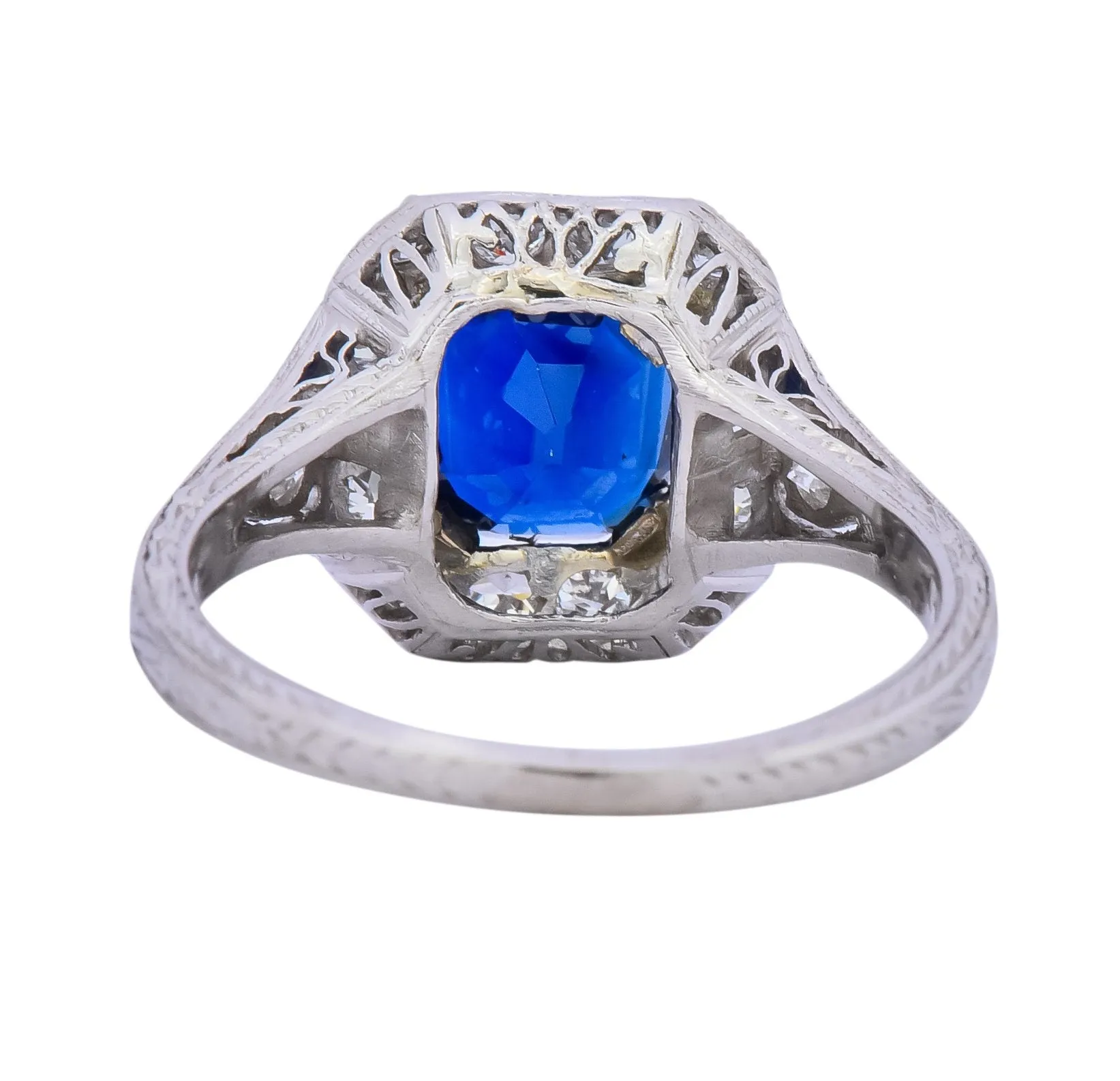 Art Deco 2.86 CTW No Heat Sapphire Diamond Platinum Ring AGL