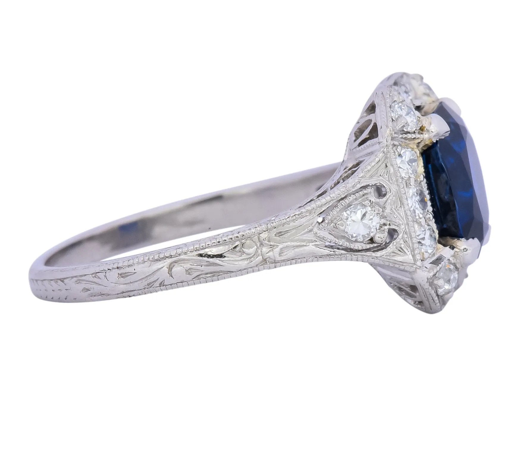 Art Deco 2.86 CTW No Heat Sapphire Diamond Platinum Ring AGL