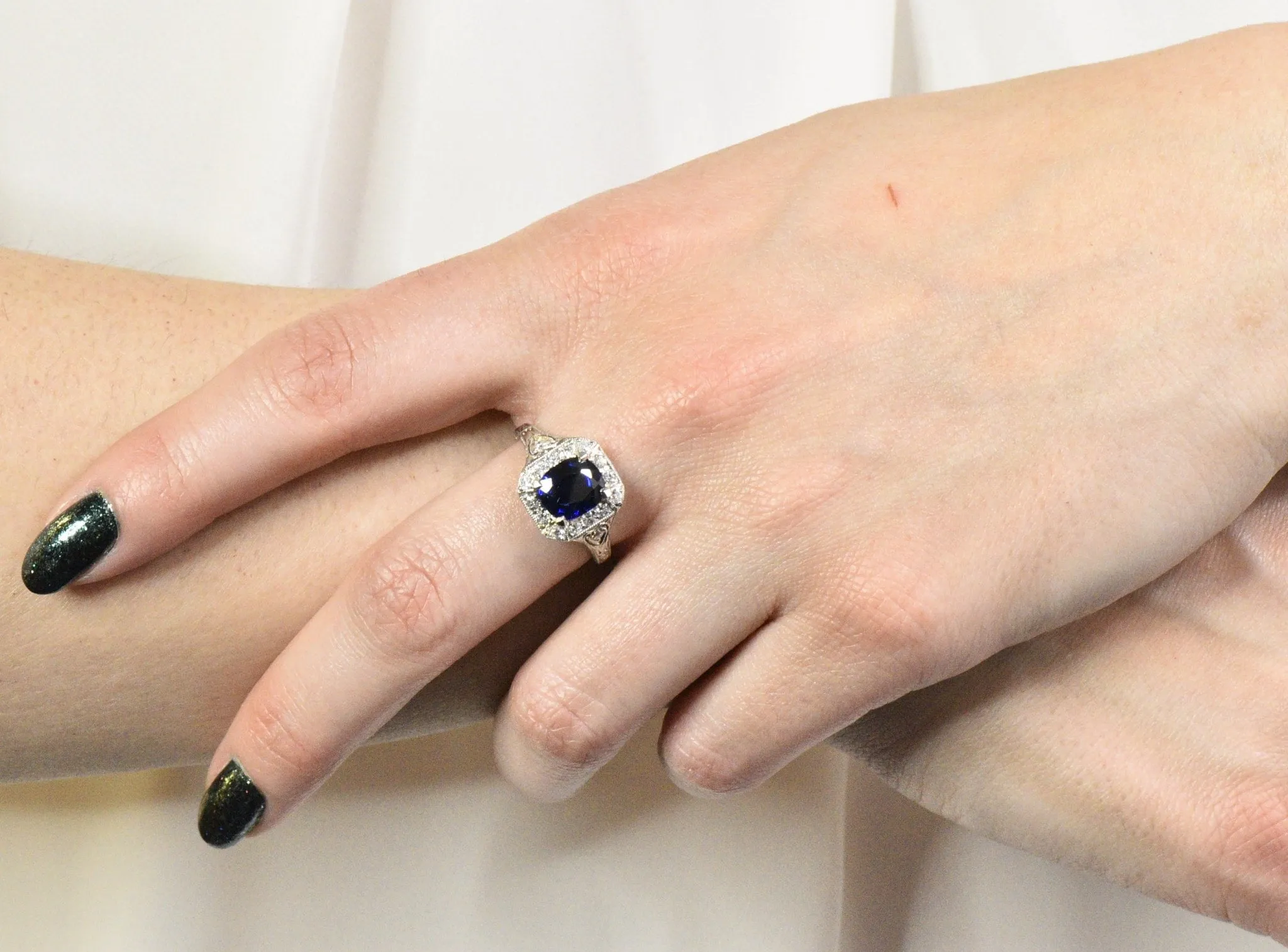 Art Deco 2.86 CTW No Heat Sapphire Diamond Platinum Ring AGL