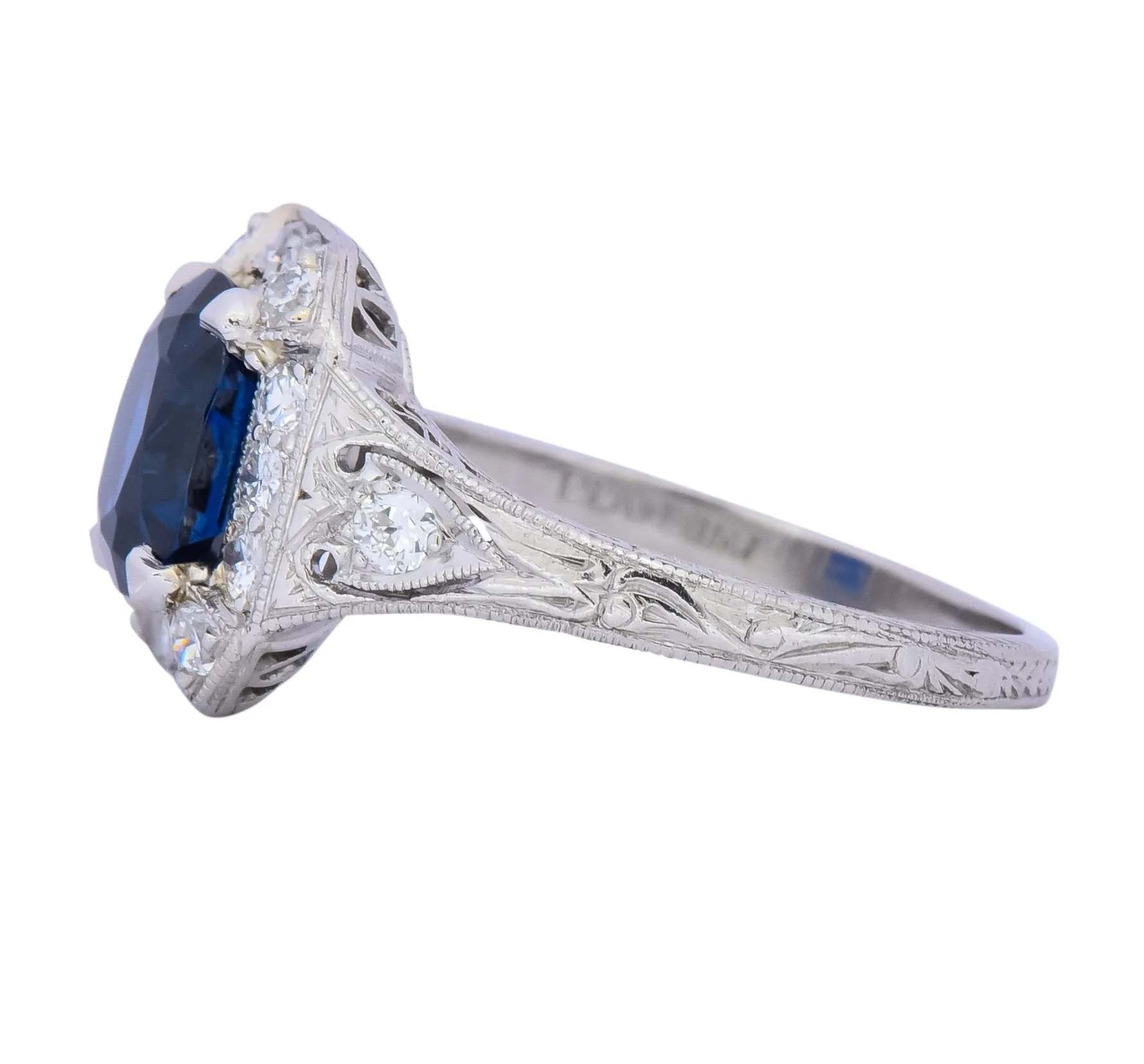 Art Deco 2.86 CTW No Heat Sapphire Diamond Platinum Ring AGL
