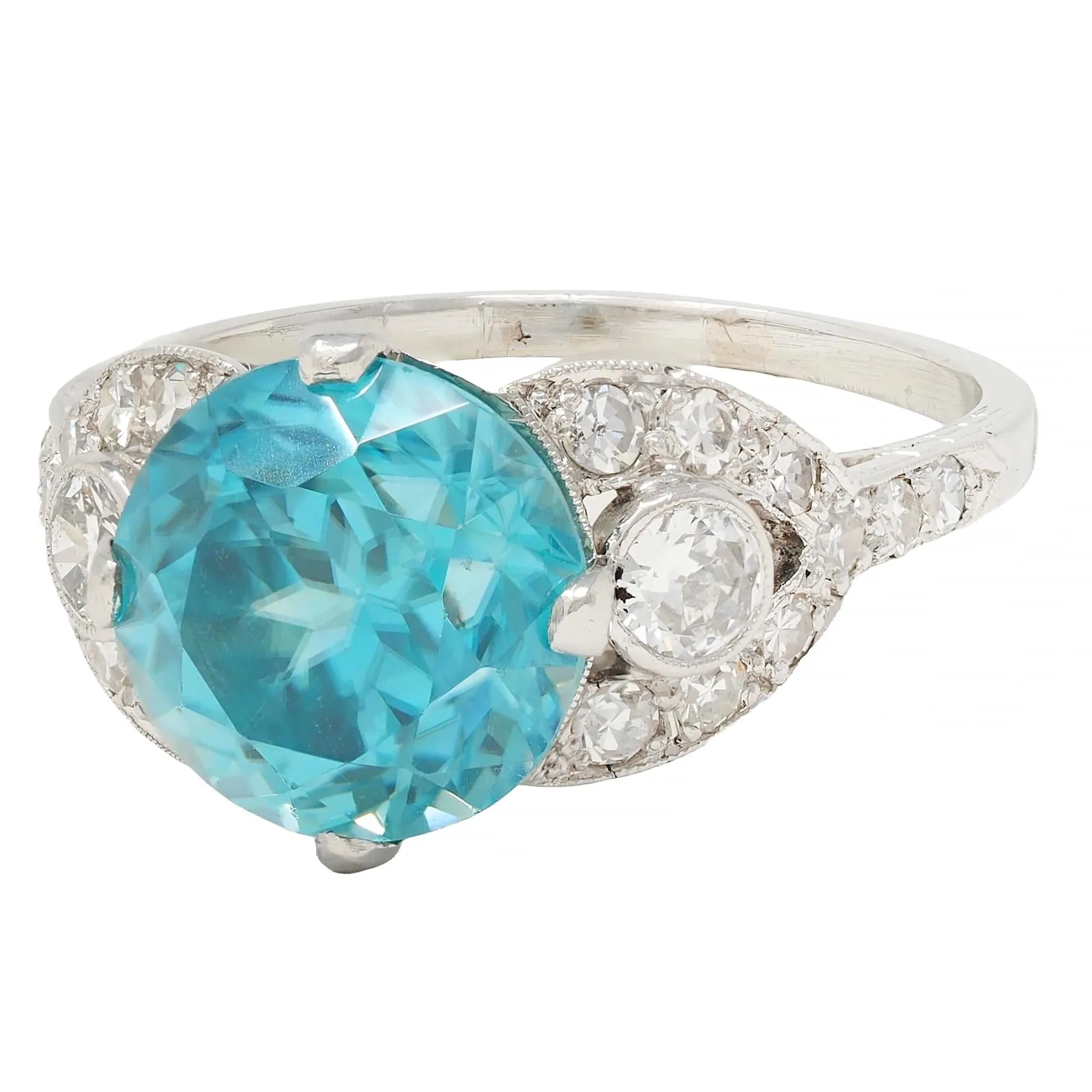 Art Deco 6.35 CTW Zircon Diamond Platinum Vintage Cocktail Ring