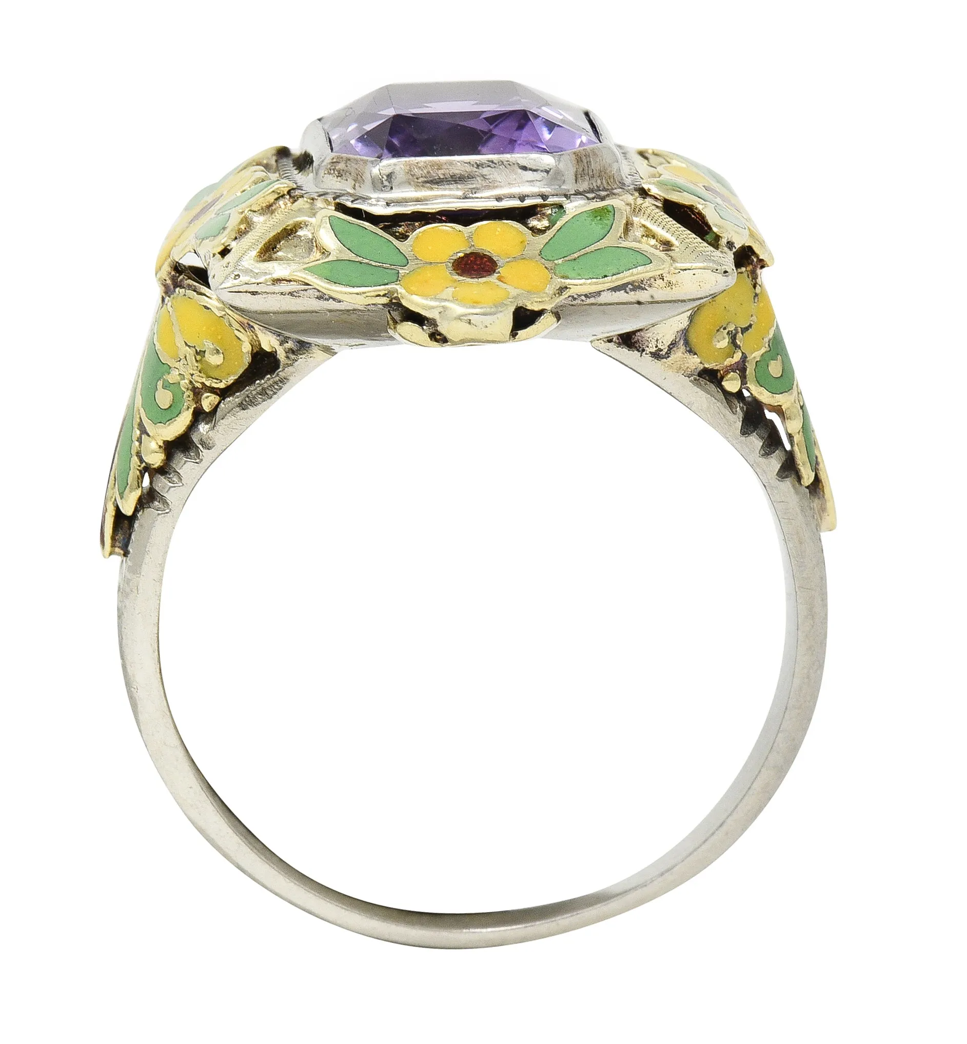 Art Deco Amethyst Enamel 14 Karat Two-Tone Gold Orange Blossom Vintage Ring
