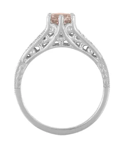 Art Deco Antique Style Morganite and Diamond Filigree Engagement Ring in 14 Karat White Gold