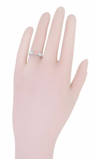Art Deco Antique Style Morganite and Diamond Filigree Engagement Ring in 14 Karat White Gold