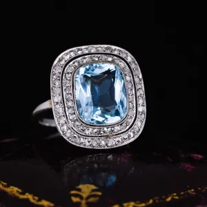 Art Deco Aquamarine & Diamond Cocktail Ring