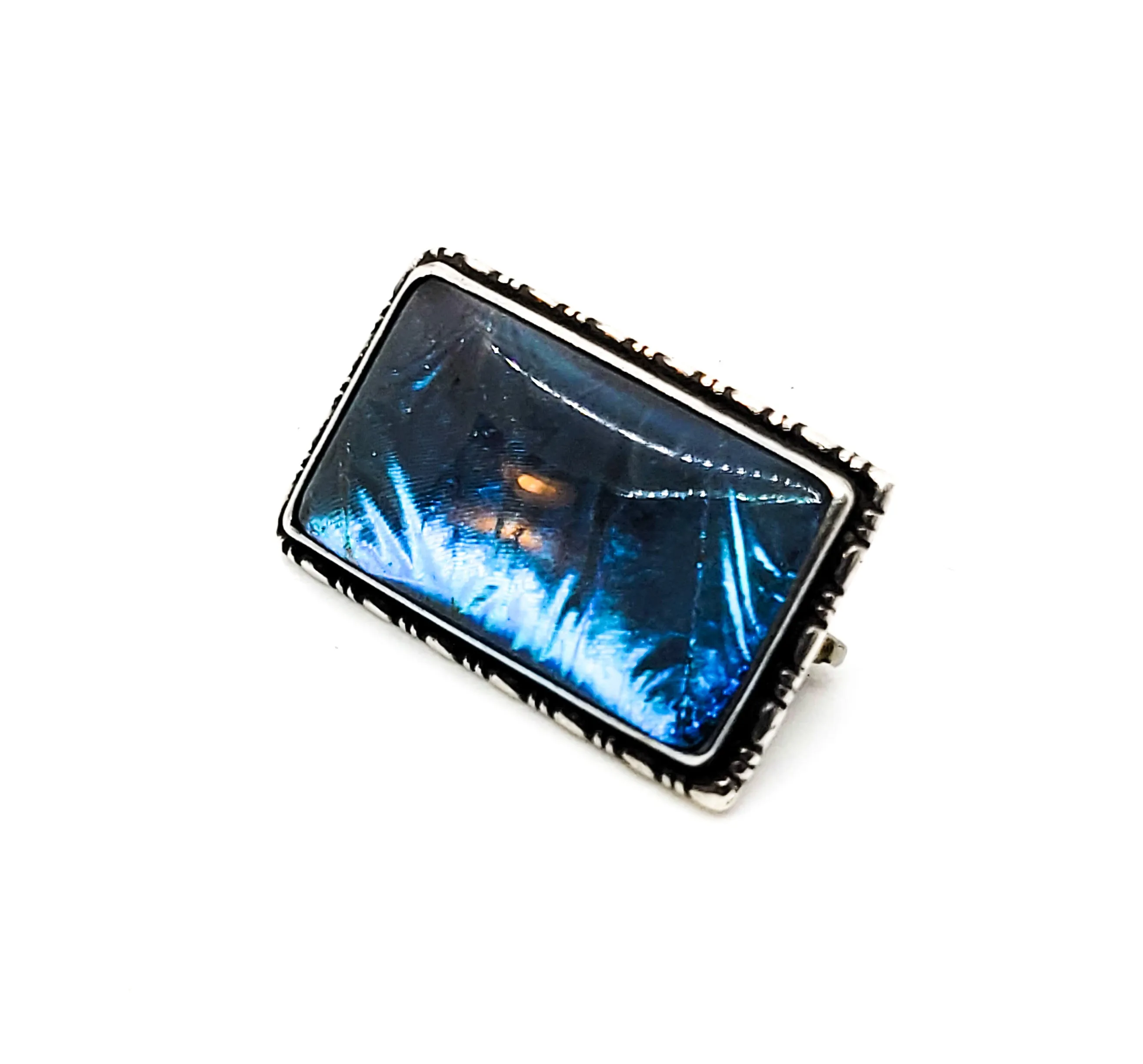 Art Deco Blue Morpho Butterfly wing sterling silver brooch made in England