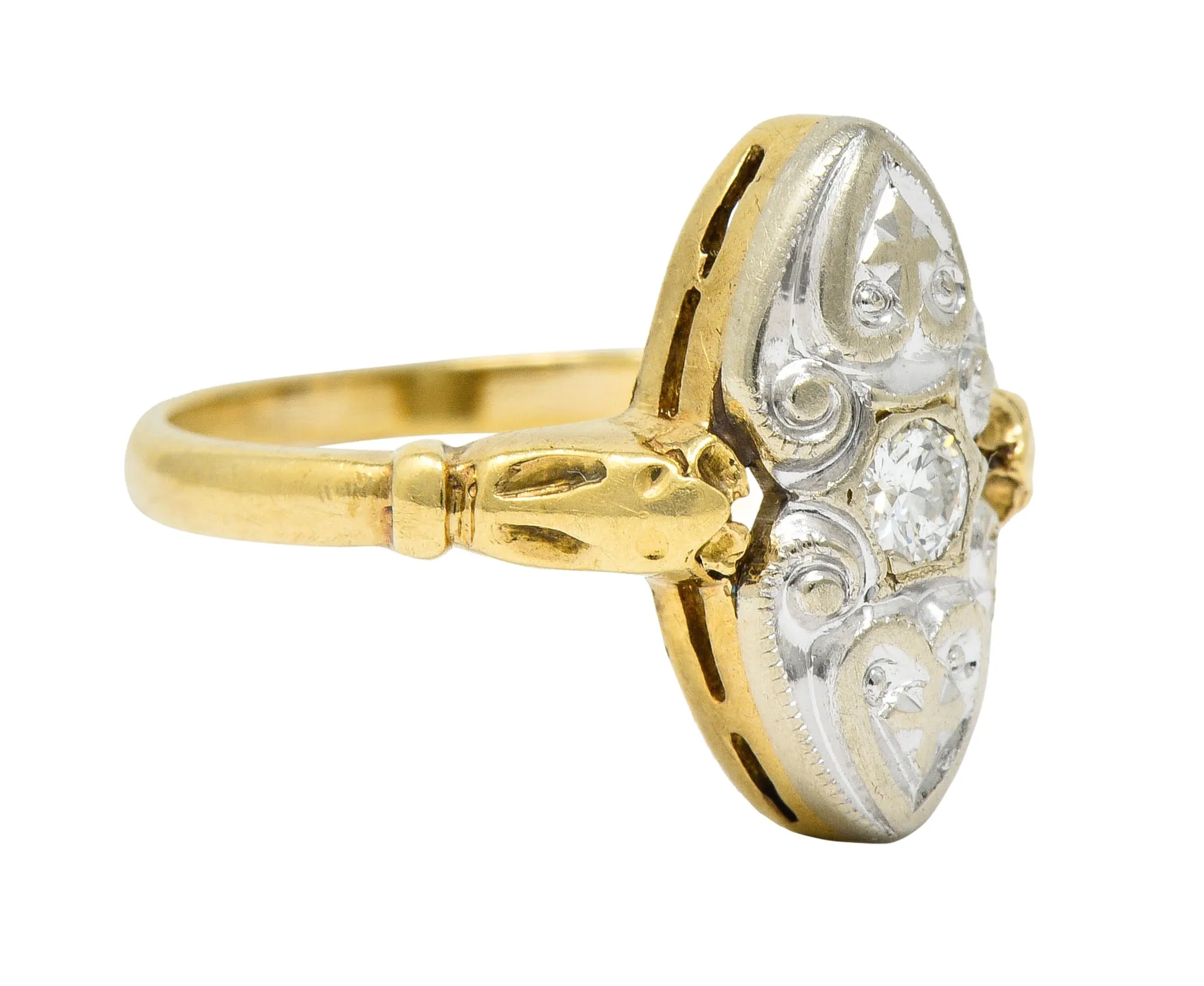 Art Deco Diamond 14 Karat Two-Tone Gold Dinner Ring