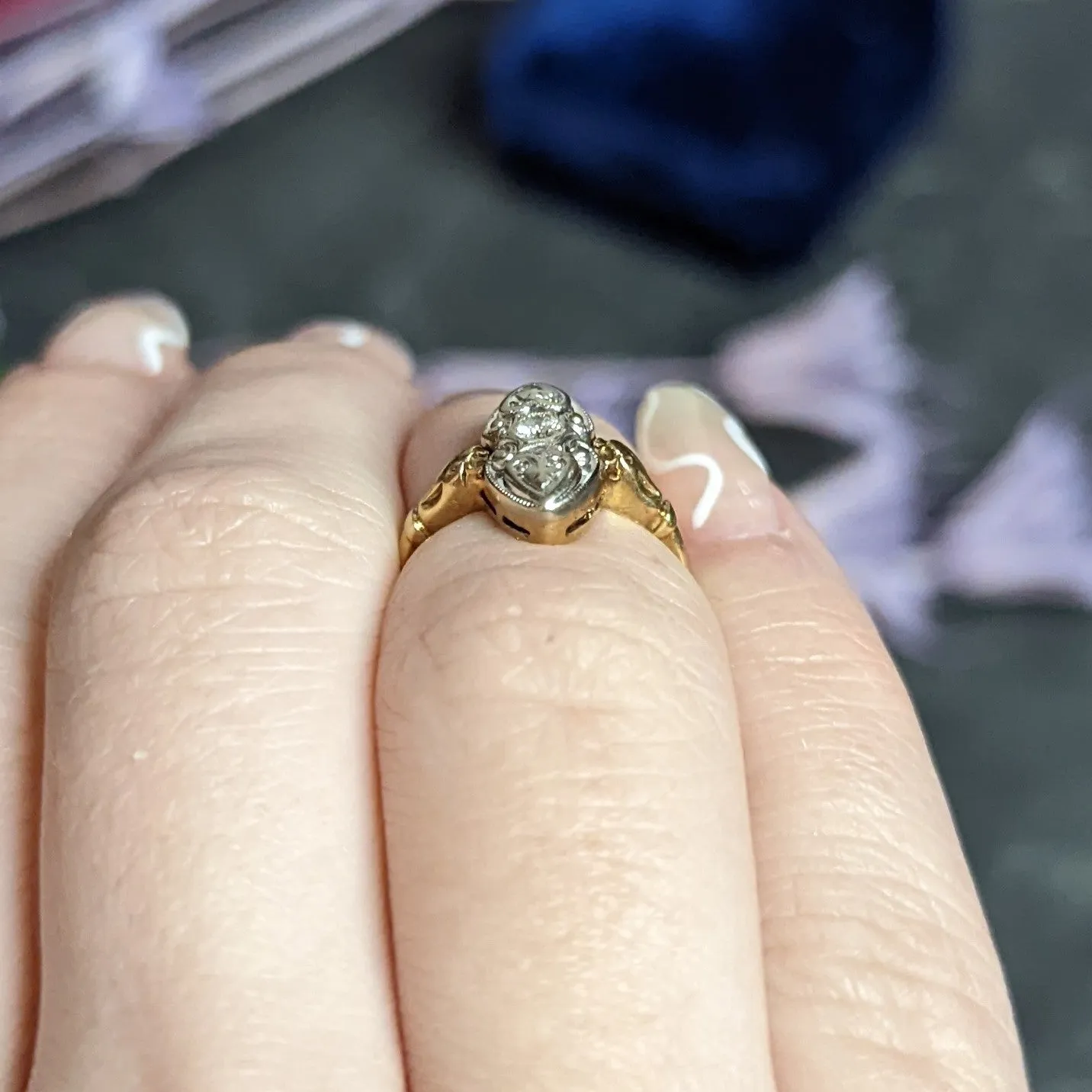 Art Deco Diamond 14 Karat Two-Tone Gold Dinner Ring