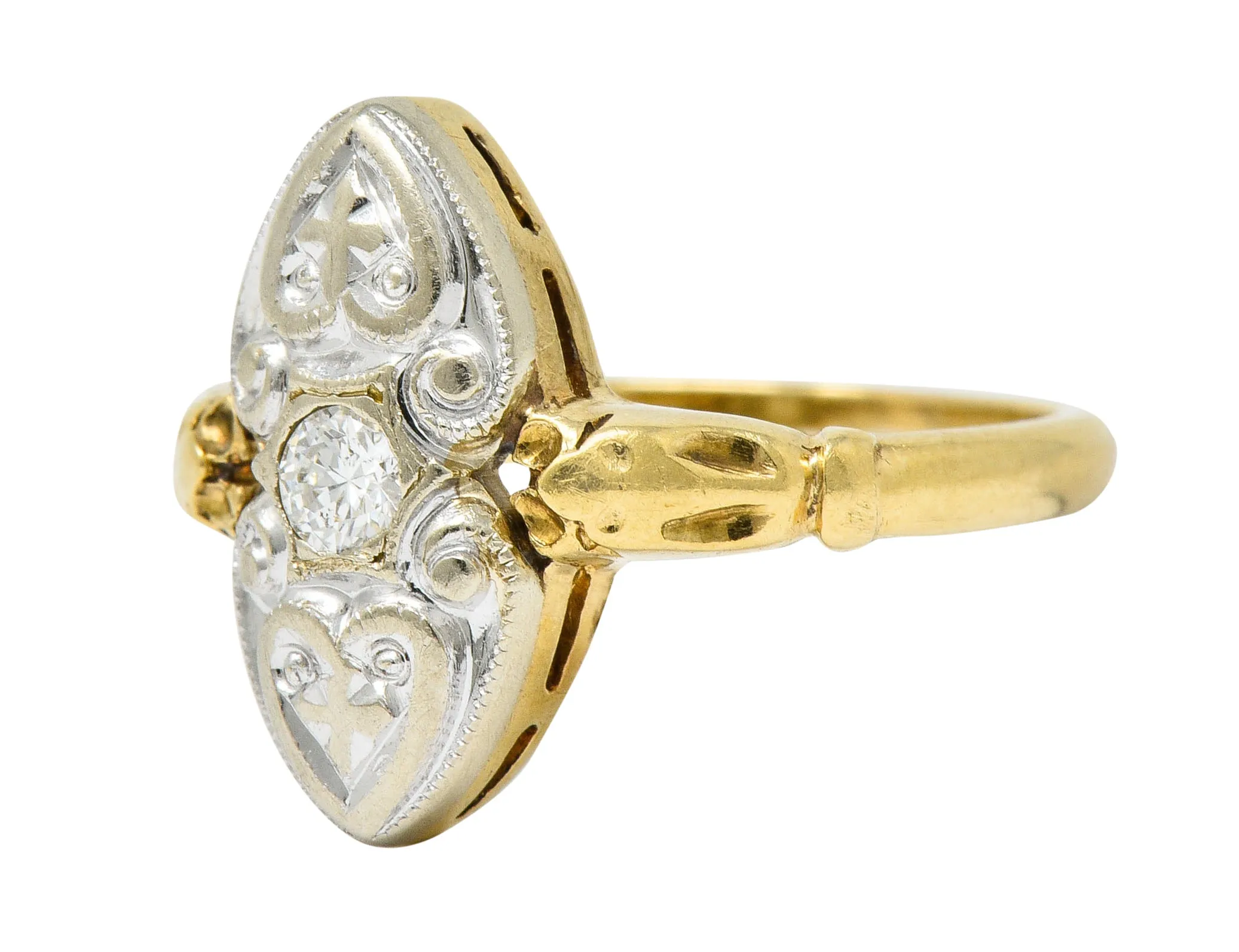 Art Deco Diamond 14 Karat Two-Tone Gold Dinner Ring