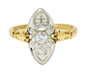 Art Deco Diamond 14 Karat Two-Tone Gold Dinner Ring