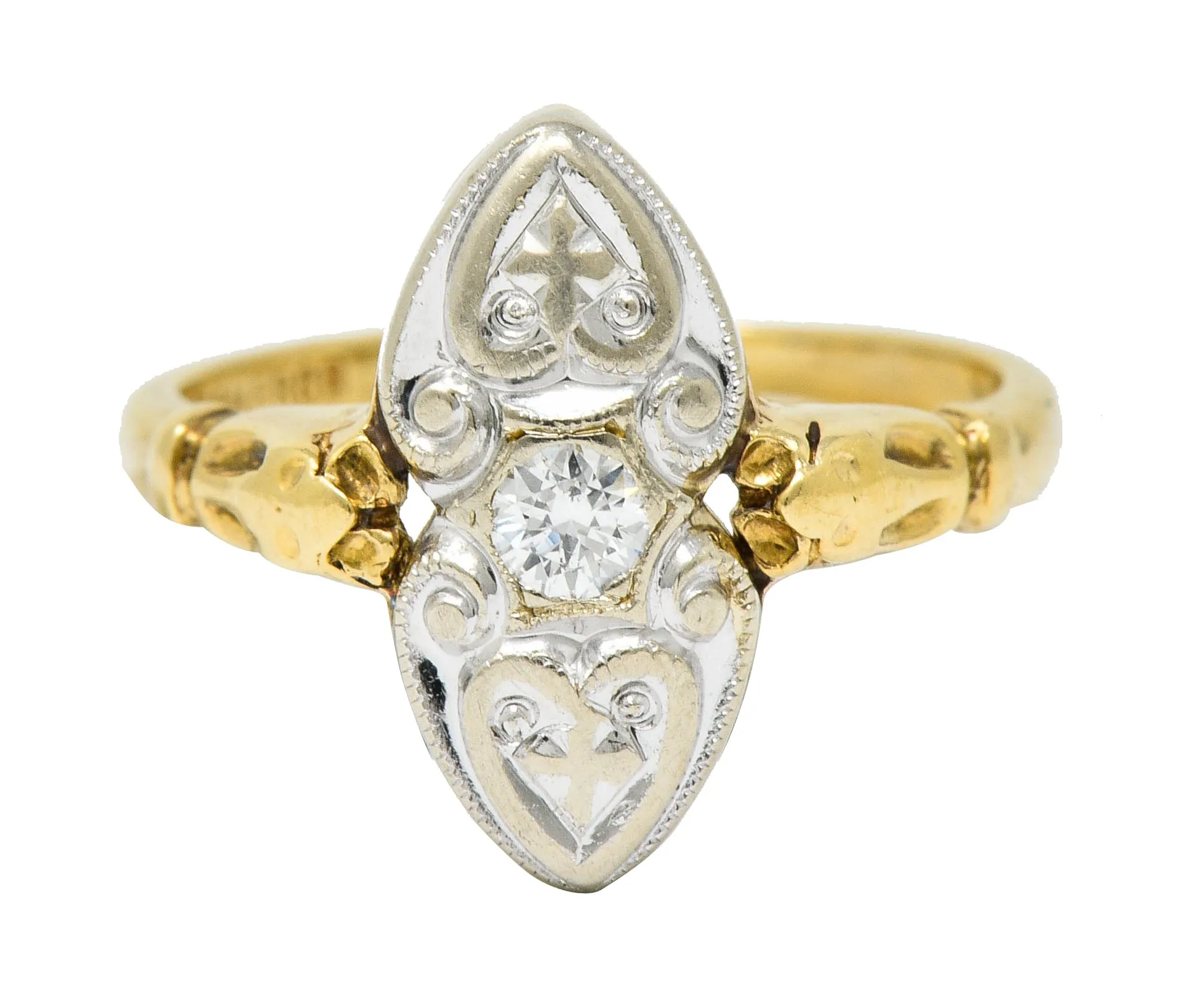 Art Deco Diamond 14 Karat Two-Tone Gold Dinner Ring