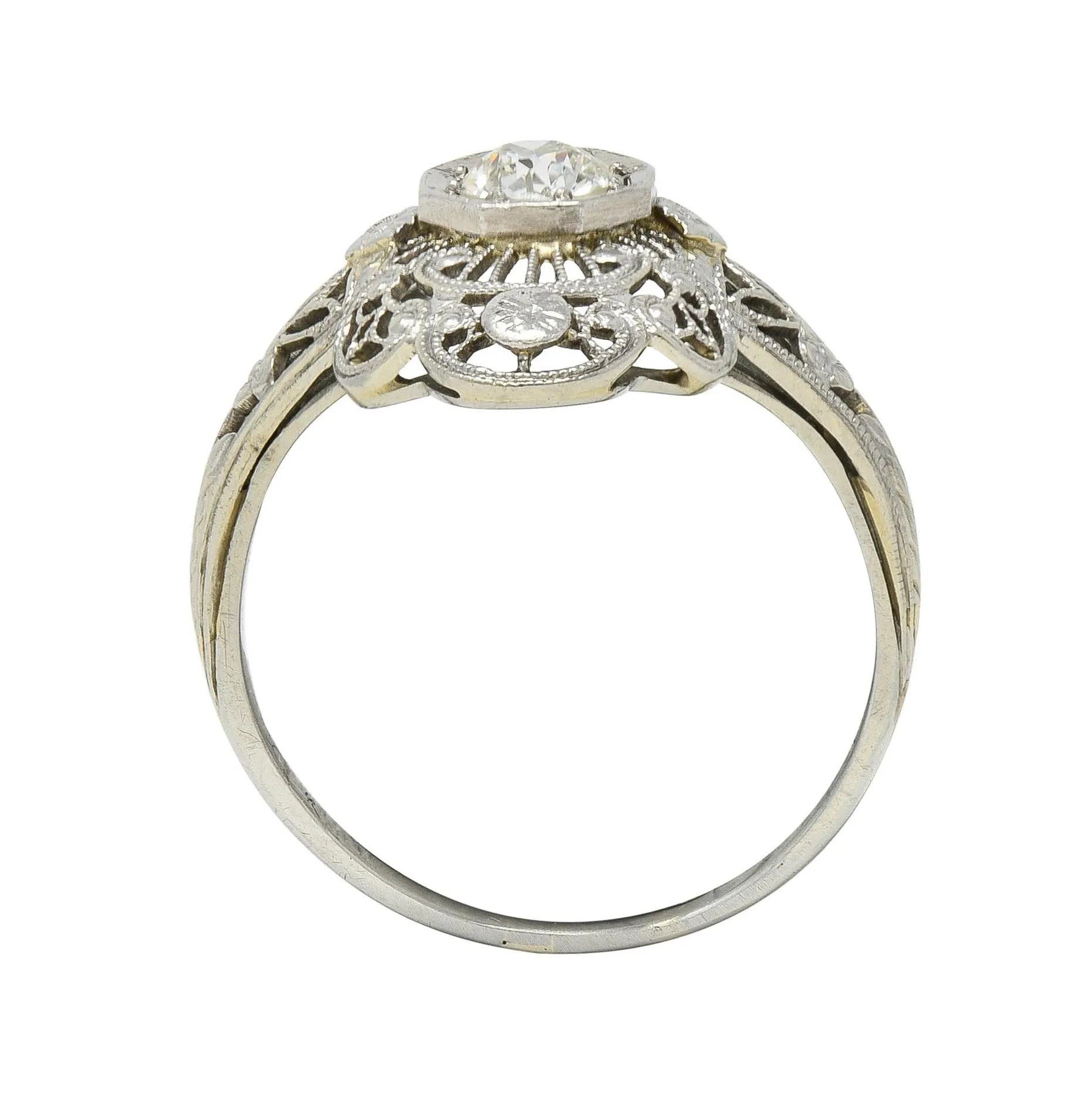Art Deco Diamond 18 Karat White Gold Vintage Scrolling Orange Blossom Dinner Ring