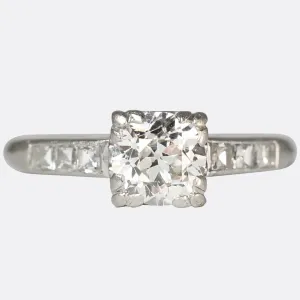 Art Deco Diamond Platinum Solitaire Engagement Ring