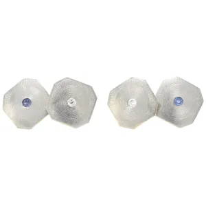 Art Deco Diamond Sapphire Platinum-Topped 14 Karat Gold Octagonal Cufflinks