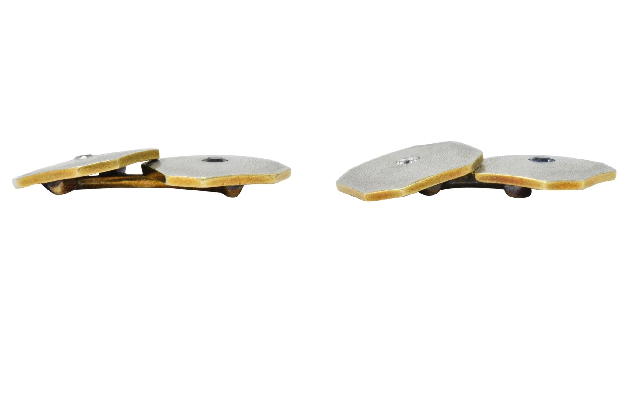 Art Deco Diamond Sapphire Platinum-Topped 14 Karat Gold Octagonal Cufflinks