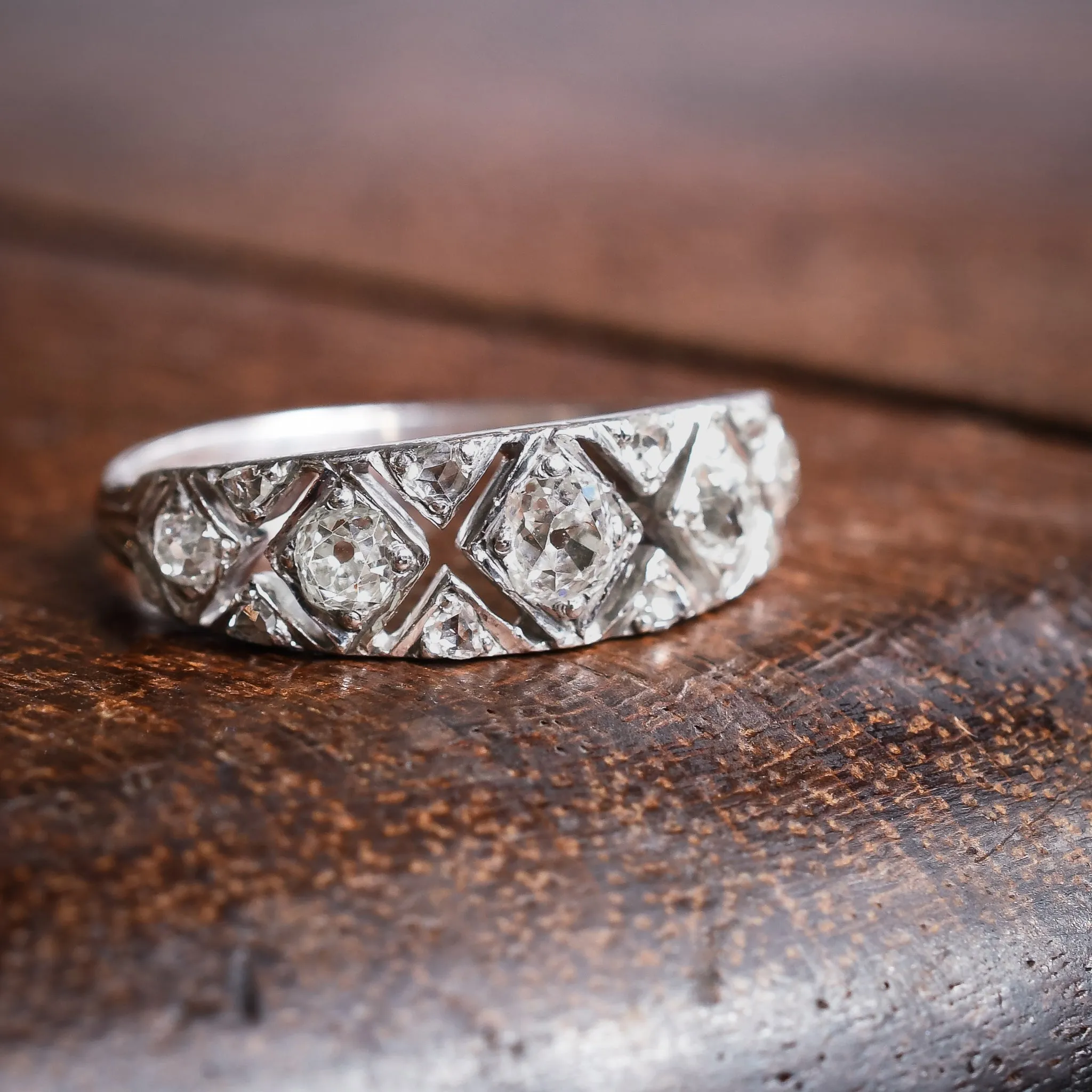 Art Deco Diamond X Openwork Ring
