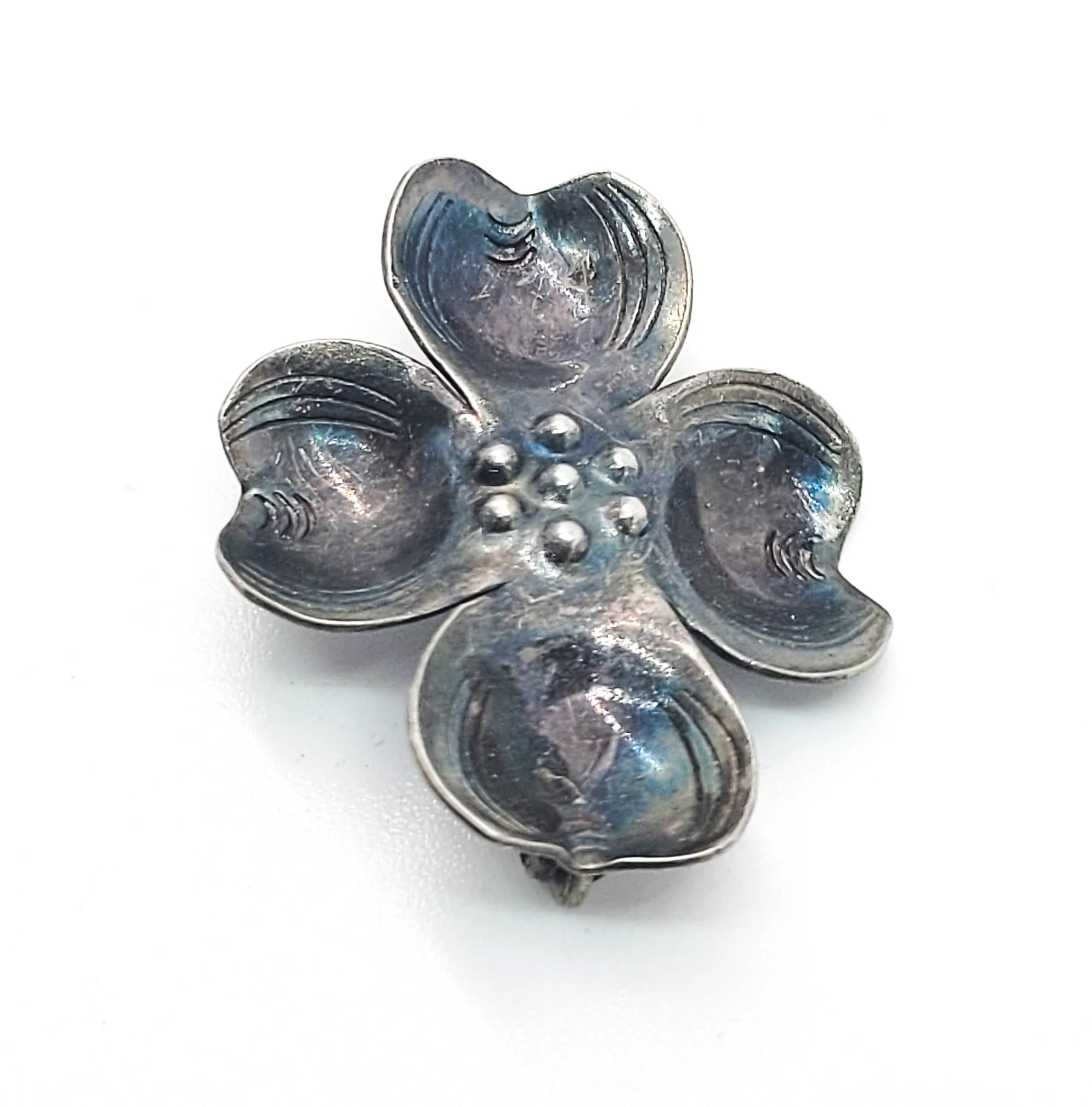 Art Deco Dogwood flower vintage sterling silver handmade brooch pin