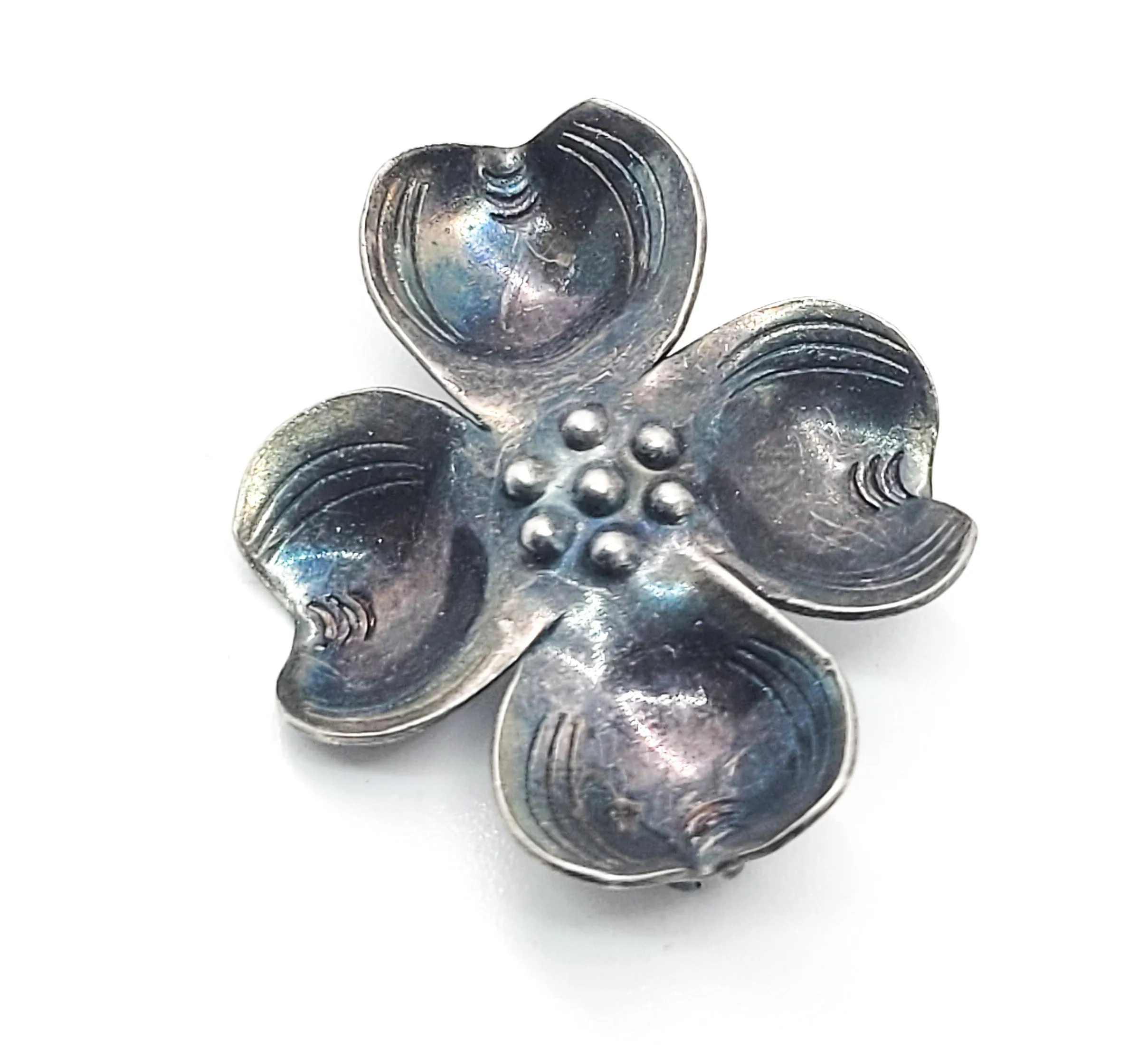Art Deco Dogwood flower vintage sterling silver handmade brooch pin