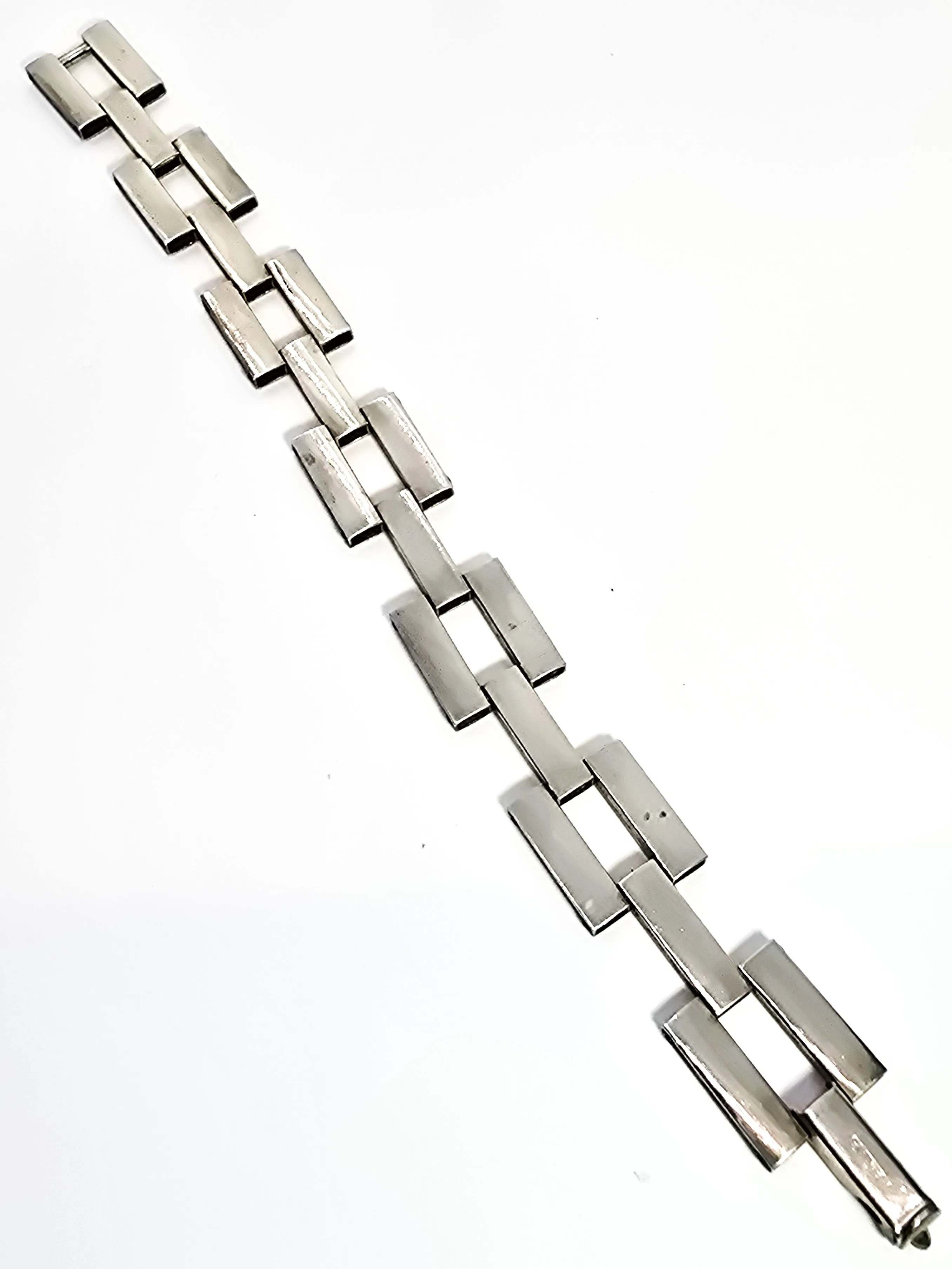 Art Deco embossed flower articulated chain link antique sterling silver bracelet