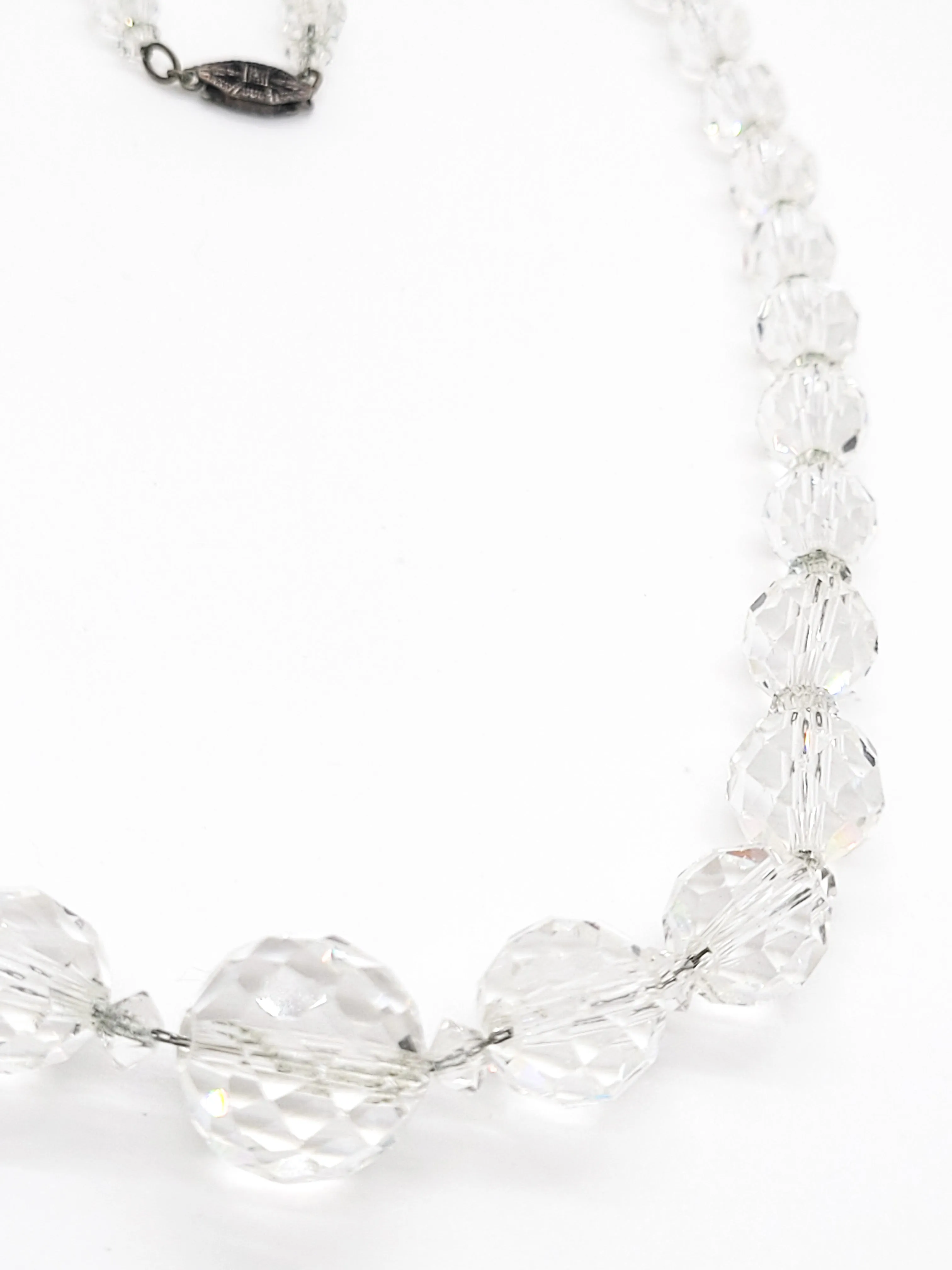 Art Deco faceted lead crystal graduated sterling silver vintage necklace