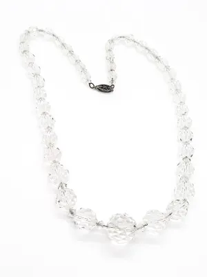 Art Deco faceted lead crystal graduated sterling silver vintage necklace