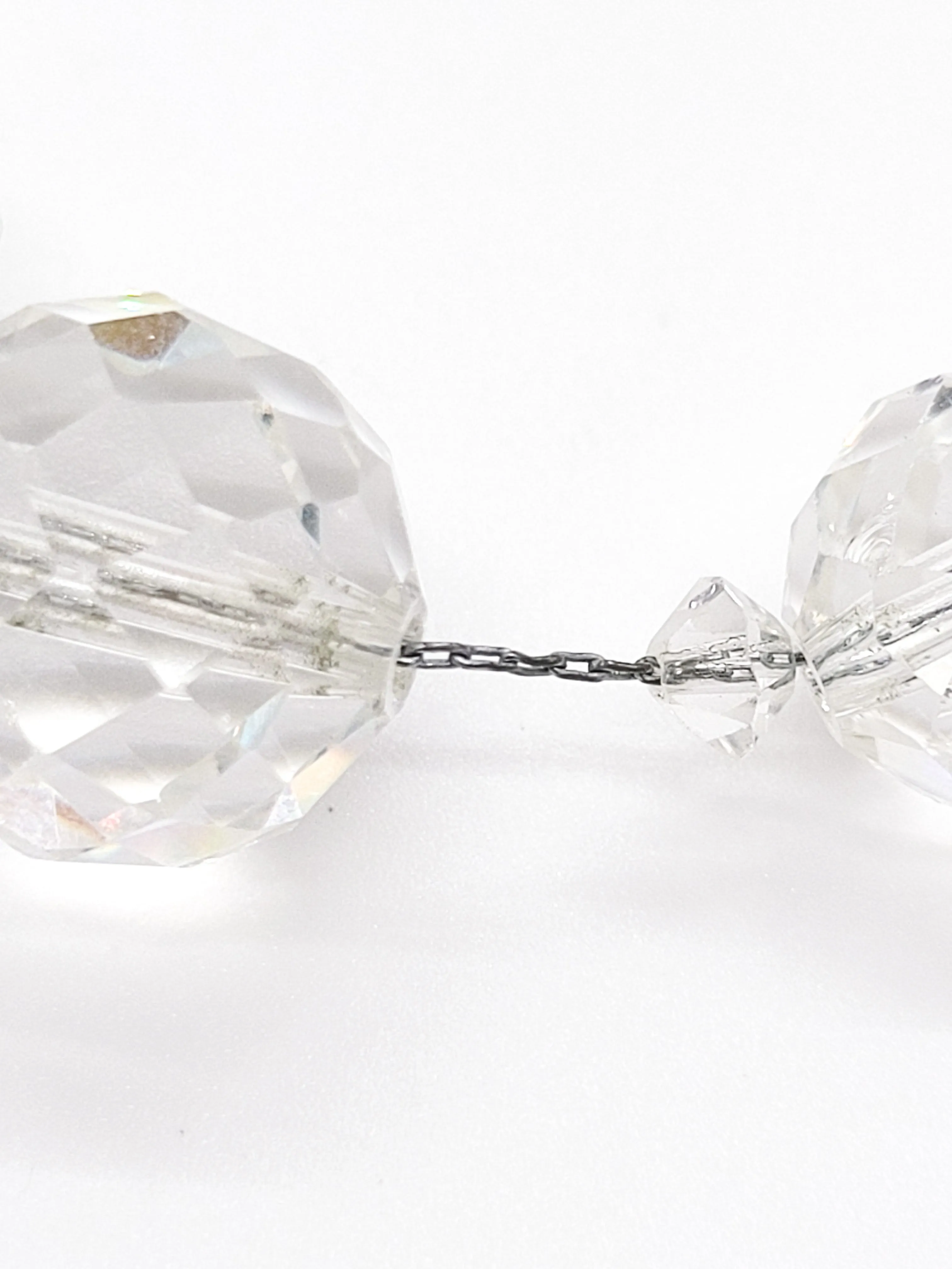 Art Deco faceted lead crystal graduated sterling silver vintage necklace