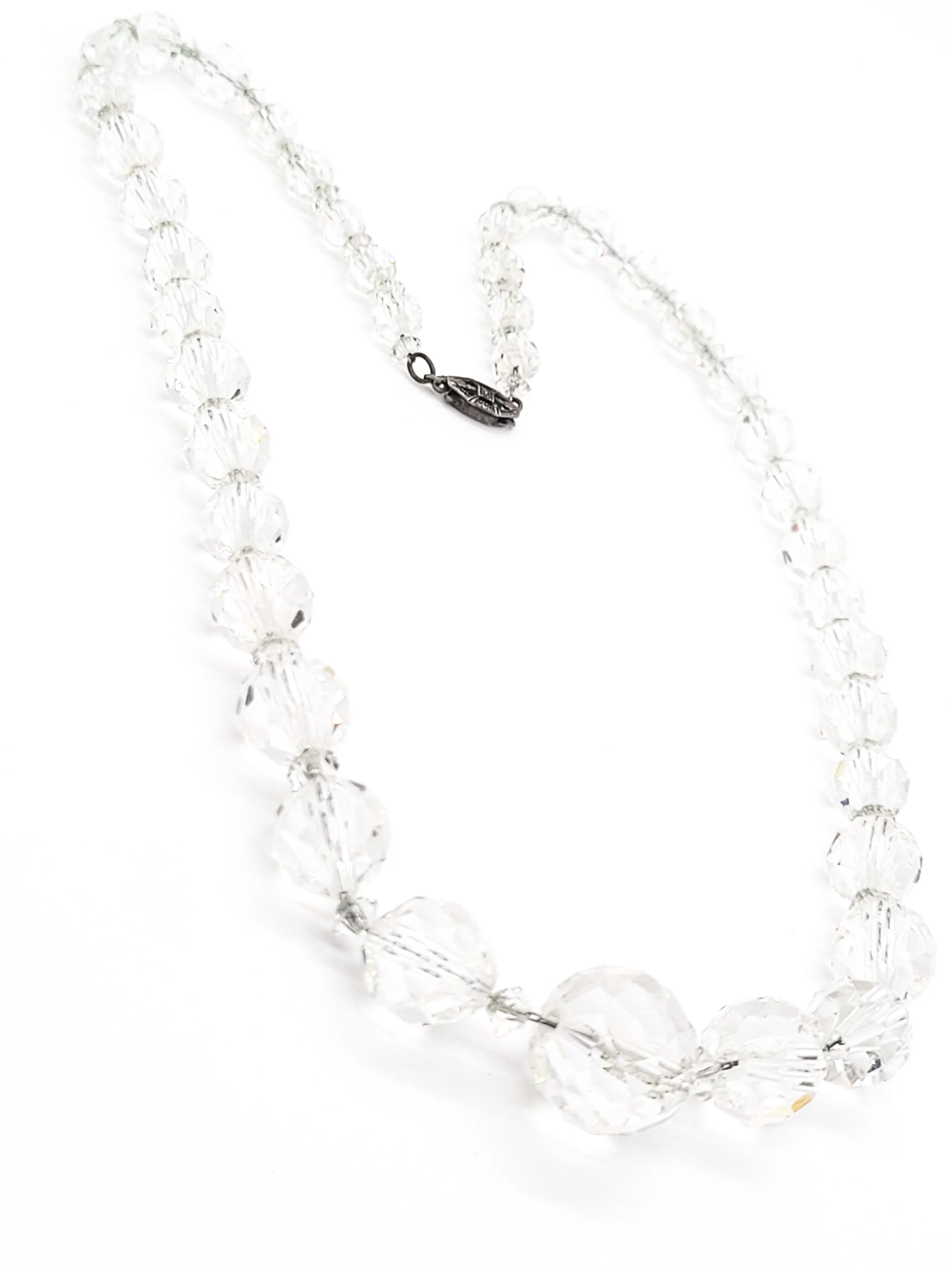 Art Deco faceted lead crystal graduated sterling silver vintage necklace