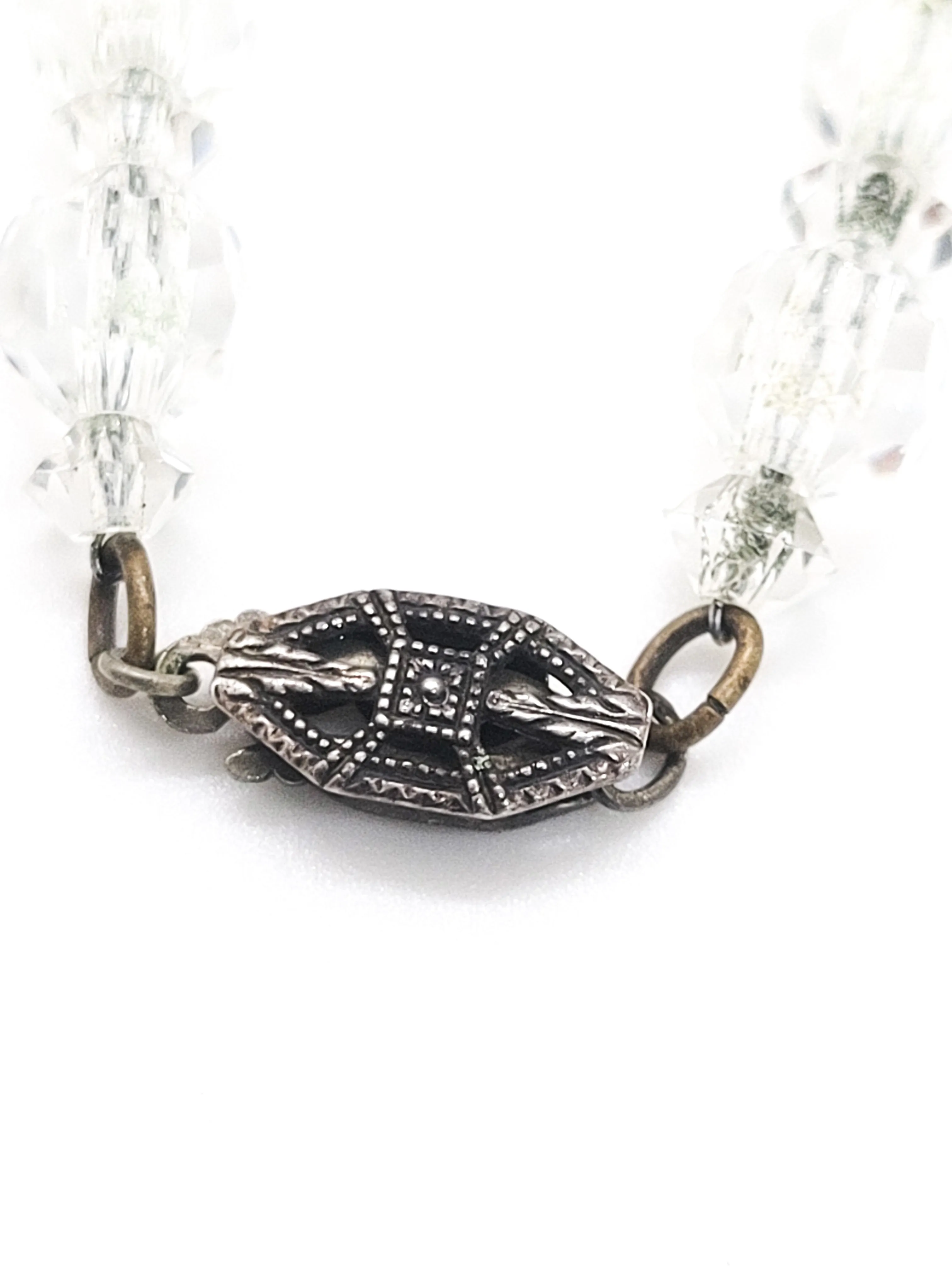 Art Deco faceted lead crystal graduated sterling silver vintage necklace
