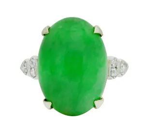Art Deco Jadeite Jade Diamond Platinum Cabochon Ring GIA