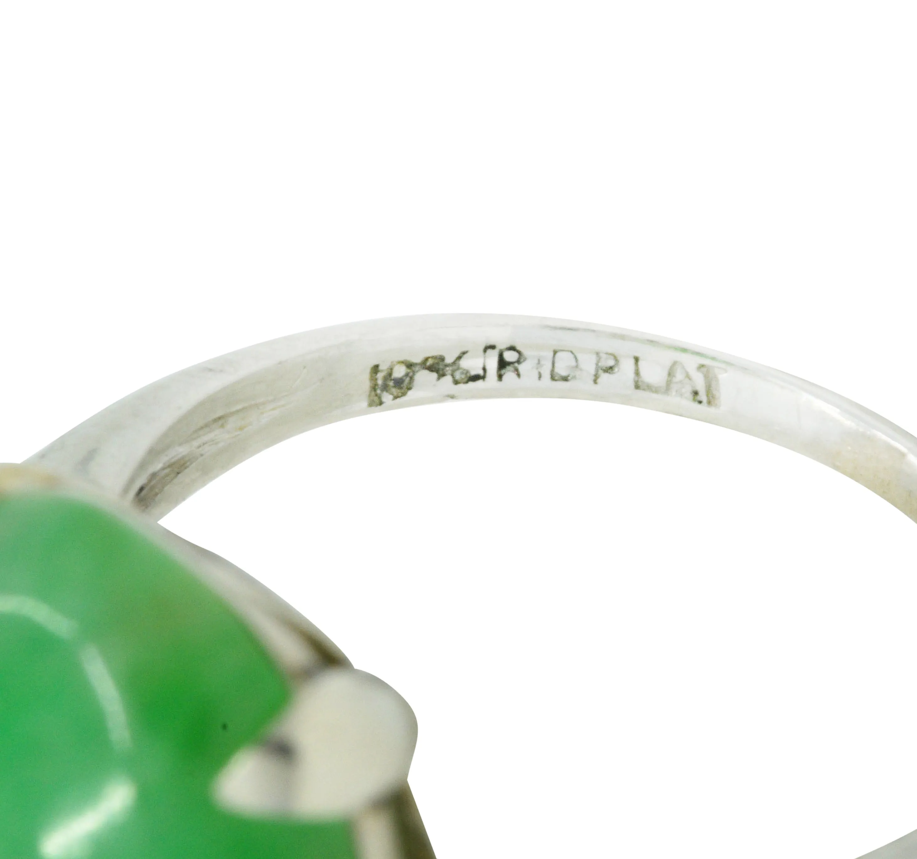 Art Deco Jadeite Jade Diamond Platinum Cabochon Ring GIA